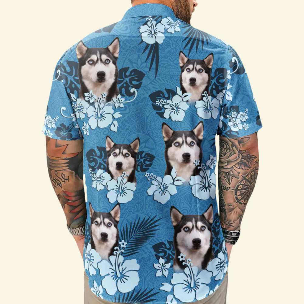 Custom Photo Face Funny Photo Tropical Hibiscus - Gift For Dog Lovers - Personalized Hawaiian Shirt - Image 2