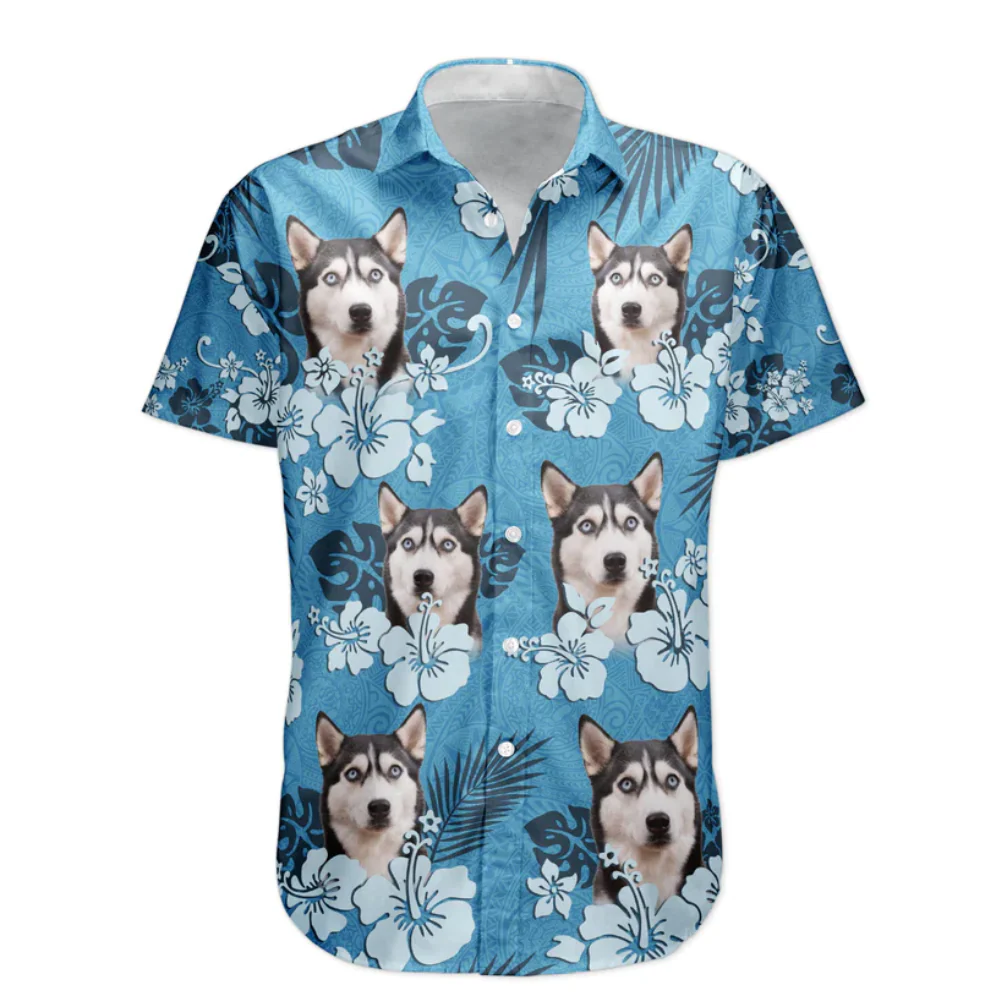 Custom Photo Face Funny Photo Tropical Hibiscus - Gift For Dog Lovers - Personalized Hawaiian Shirt - Image 3