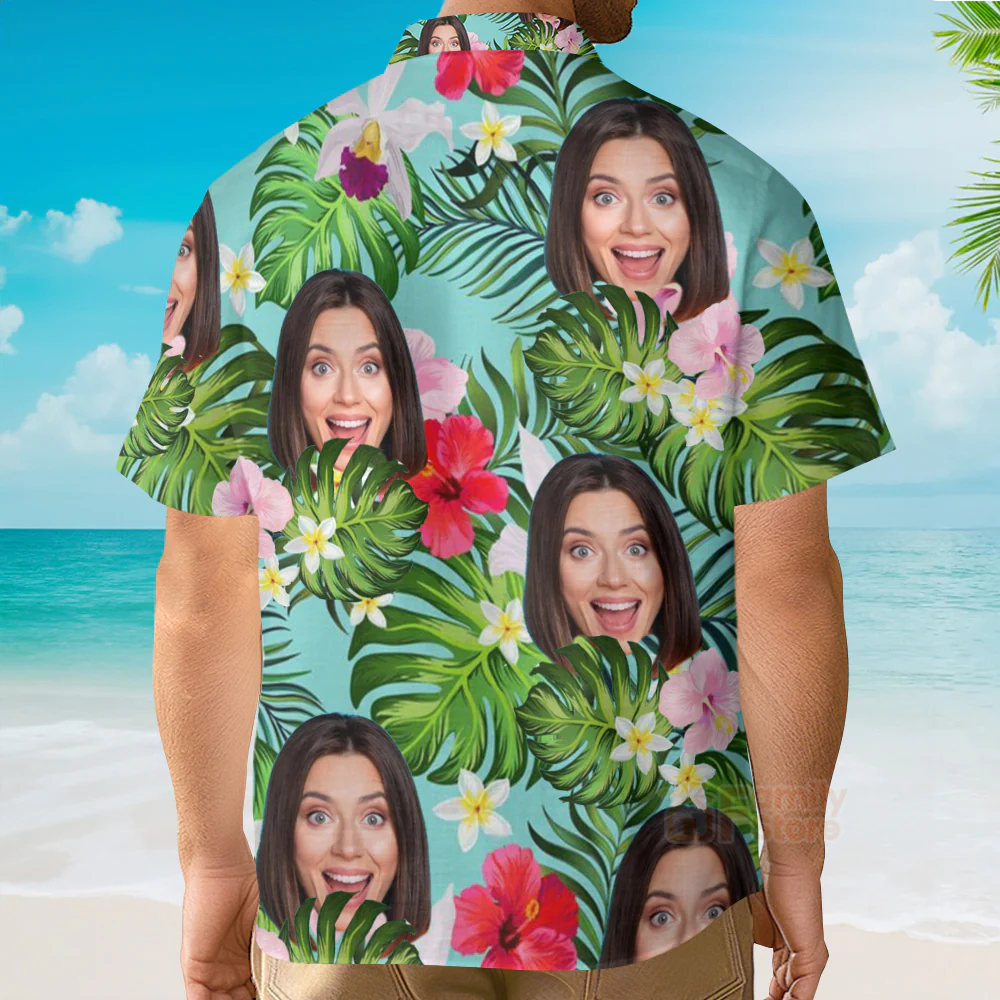 Custom Photo Face Hibiscus Flower Summer 3 - Hawaiian Shirt - Image 2