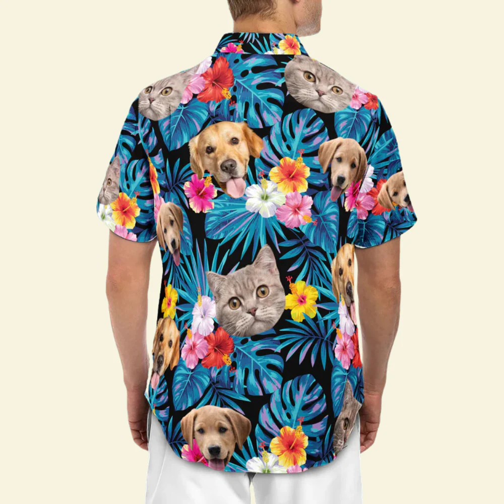 Custom Photo Face Tropical Floral Cat, Dog - Gift For Pet Lovers - Personalized Hawaiian Shirt - Image 2