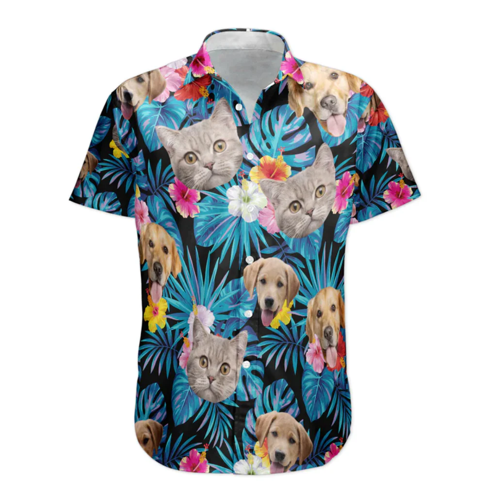 Custom Photo Face Tropical Floral Cat, Dog - Gift For Pet Lovers - Personalized Hawaiian Shirt - Image 3