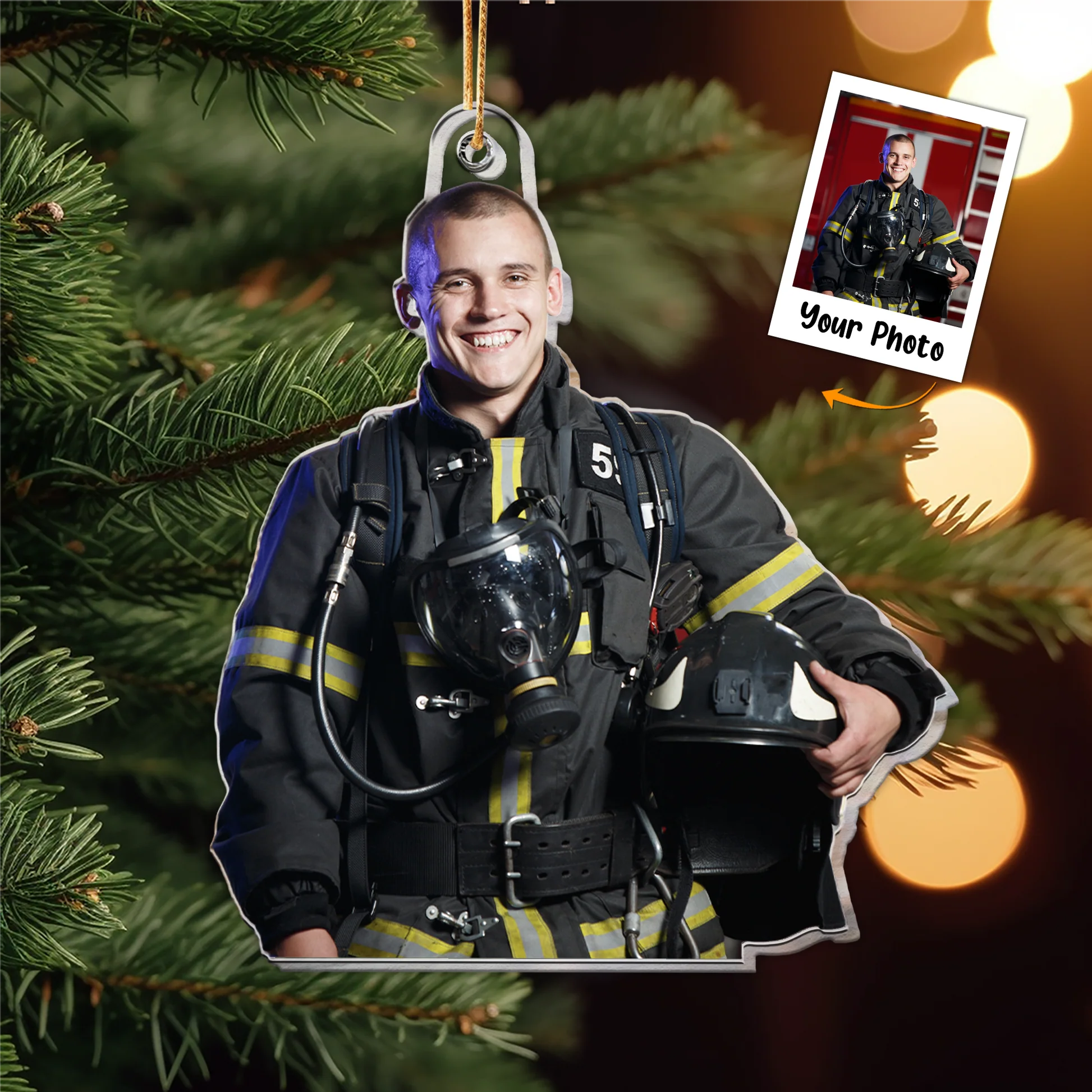 Custom Photo Firefighter Christmas Ornament Gift For Family - Personalized Acrylic Photo Ornament - Image 2