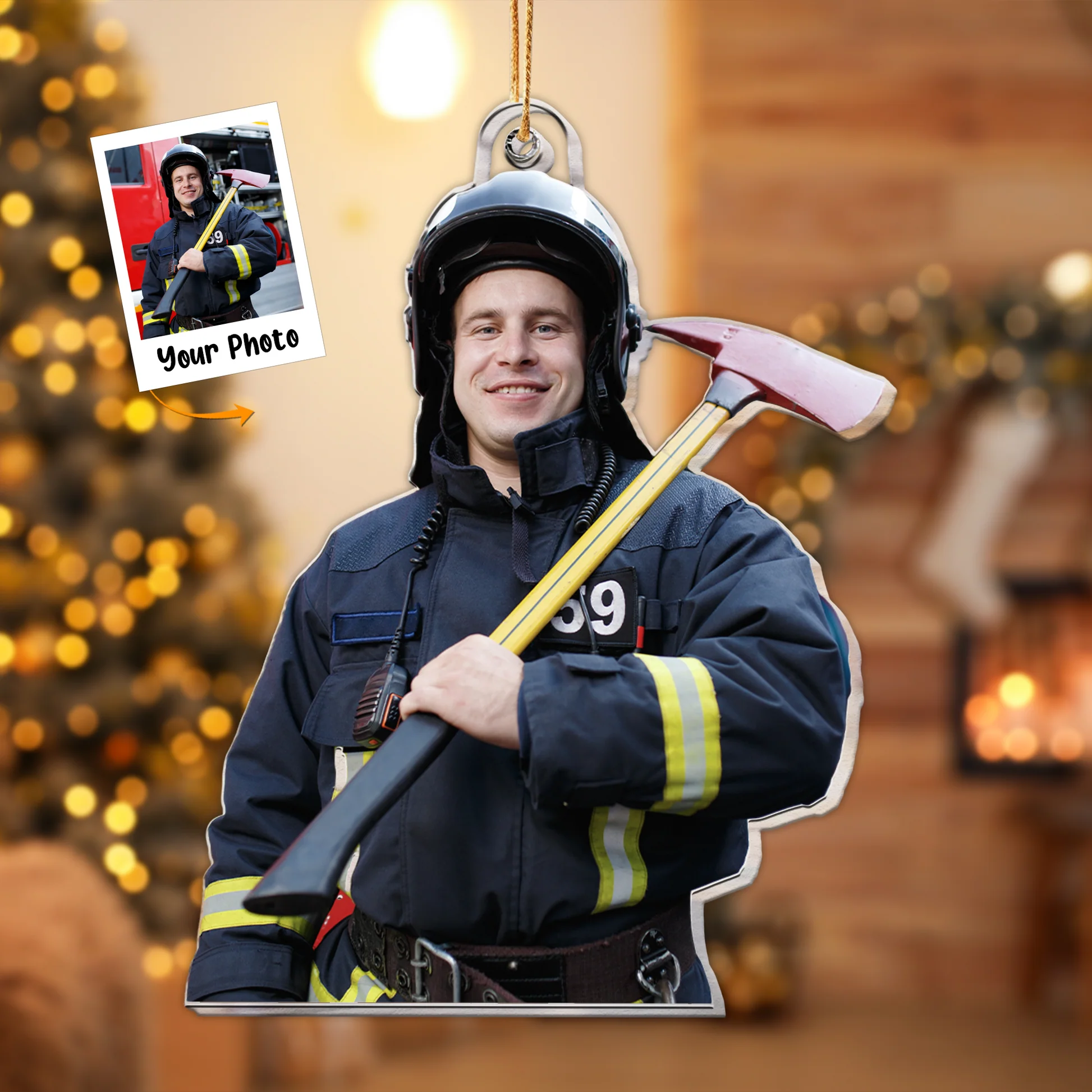 Custom Photo Firefighter Christmas Ornament Gift For Family - Personalized Acrylic Photo Ornament - Image 3