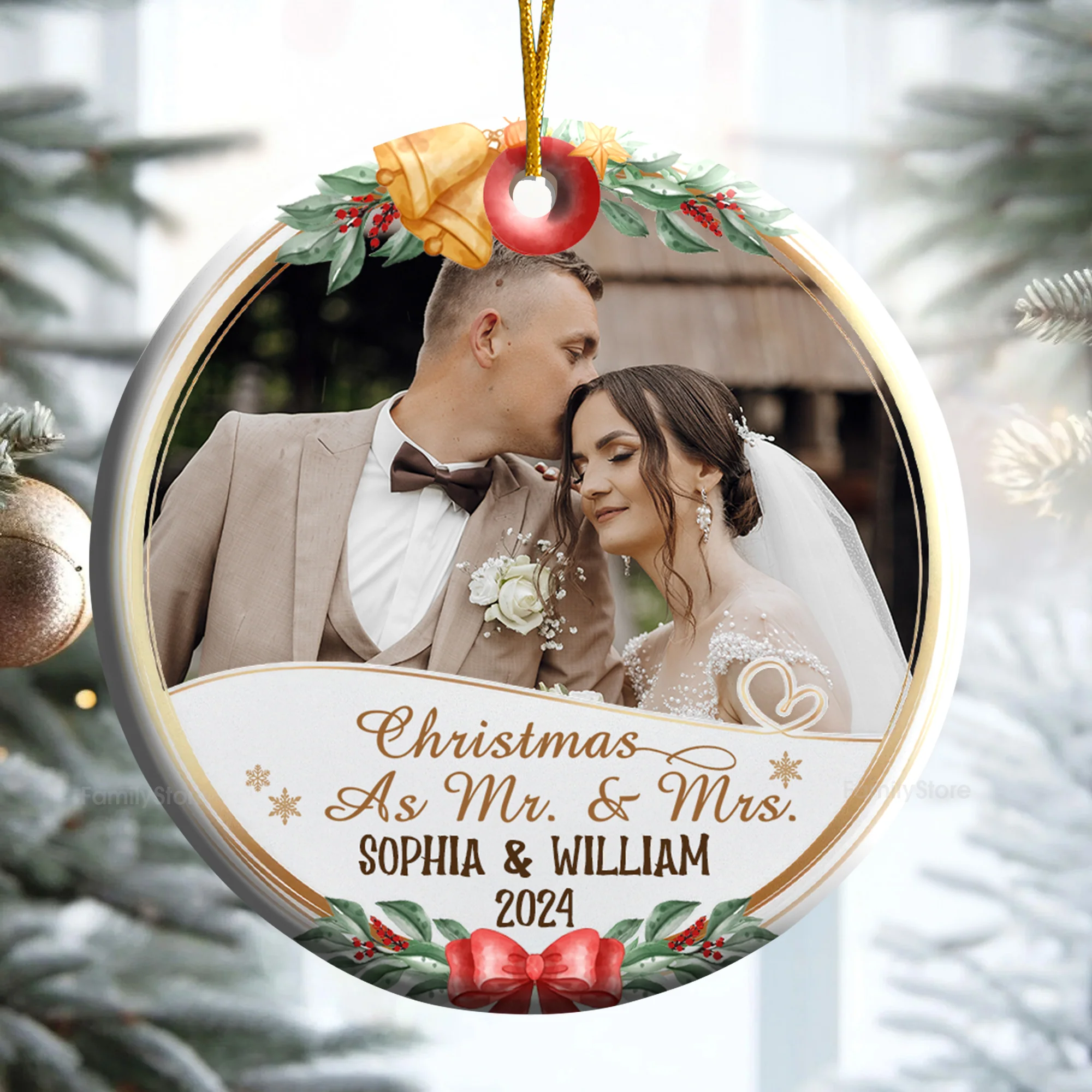 Custom Photo First Christmas As Mr & Mrs - Gift for Couples - Personalized Ceramic Ornament - CRAWL NH96 - Image 2