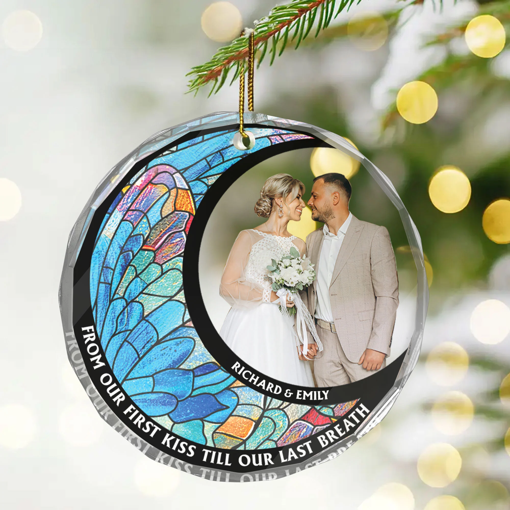 Custom Photo From Our First Kiss Till Our Last Breath - Gift for Couples, Wedding - Personalized Glass Ornament - Image 2
