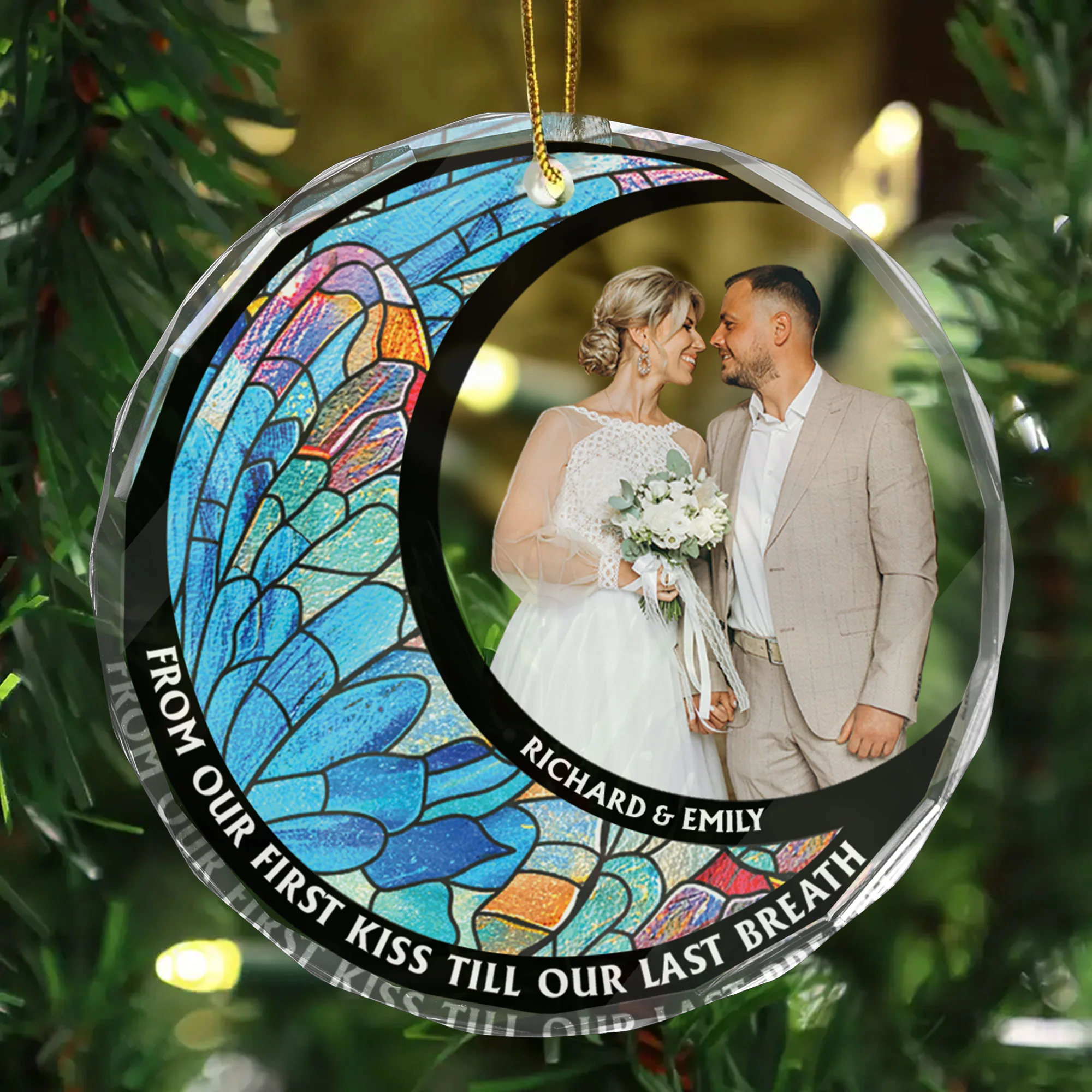 Custom Photo From Our First Kiss Till Our Last Breath - Gift for Couples, Wedding - Personalized Glass Ornament - Image 3