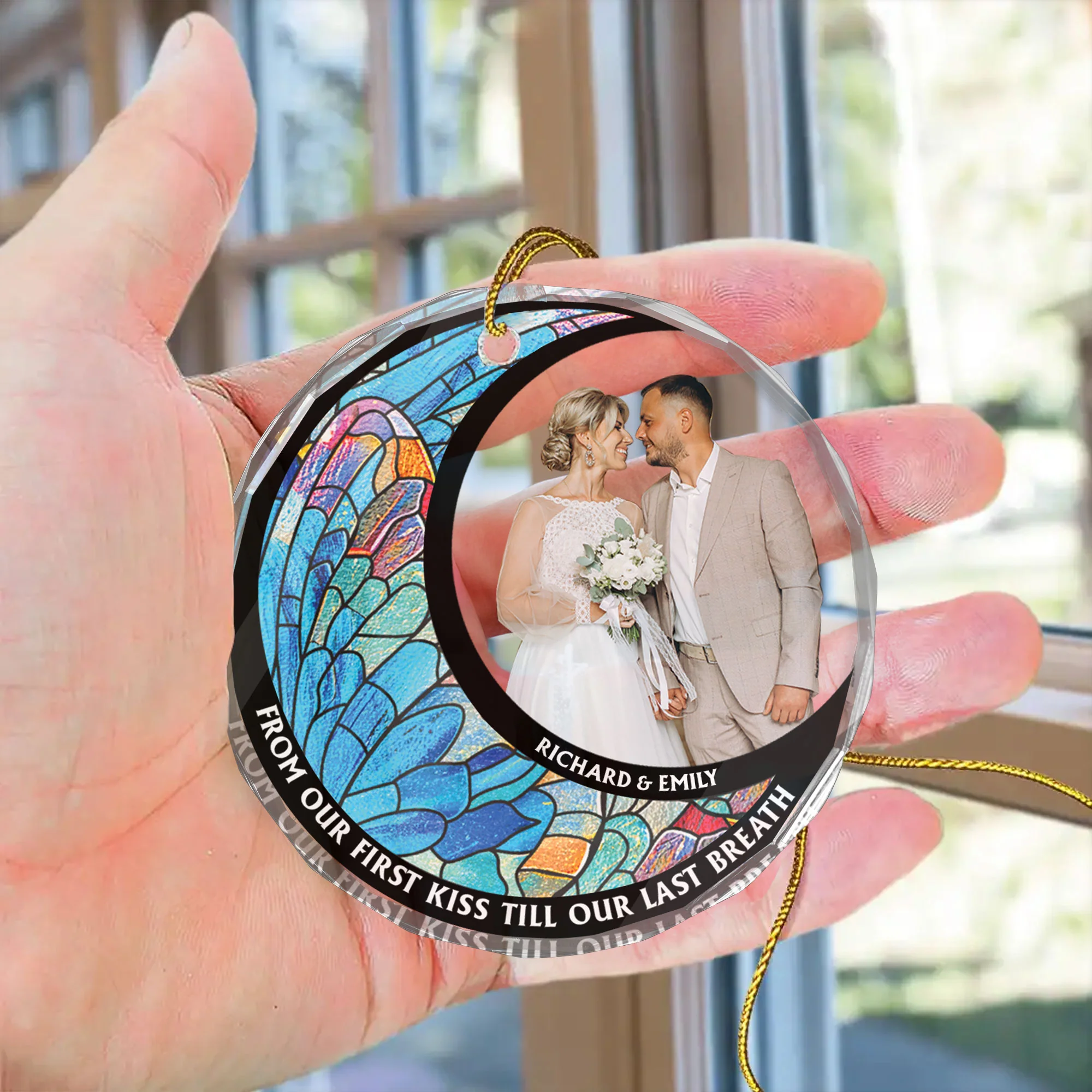 Custom Photo From Our First Kiss Till Our Last Breath - Gift for Couples, Wedding - Personalized Glass Ornament - Image 4