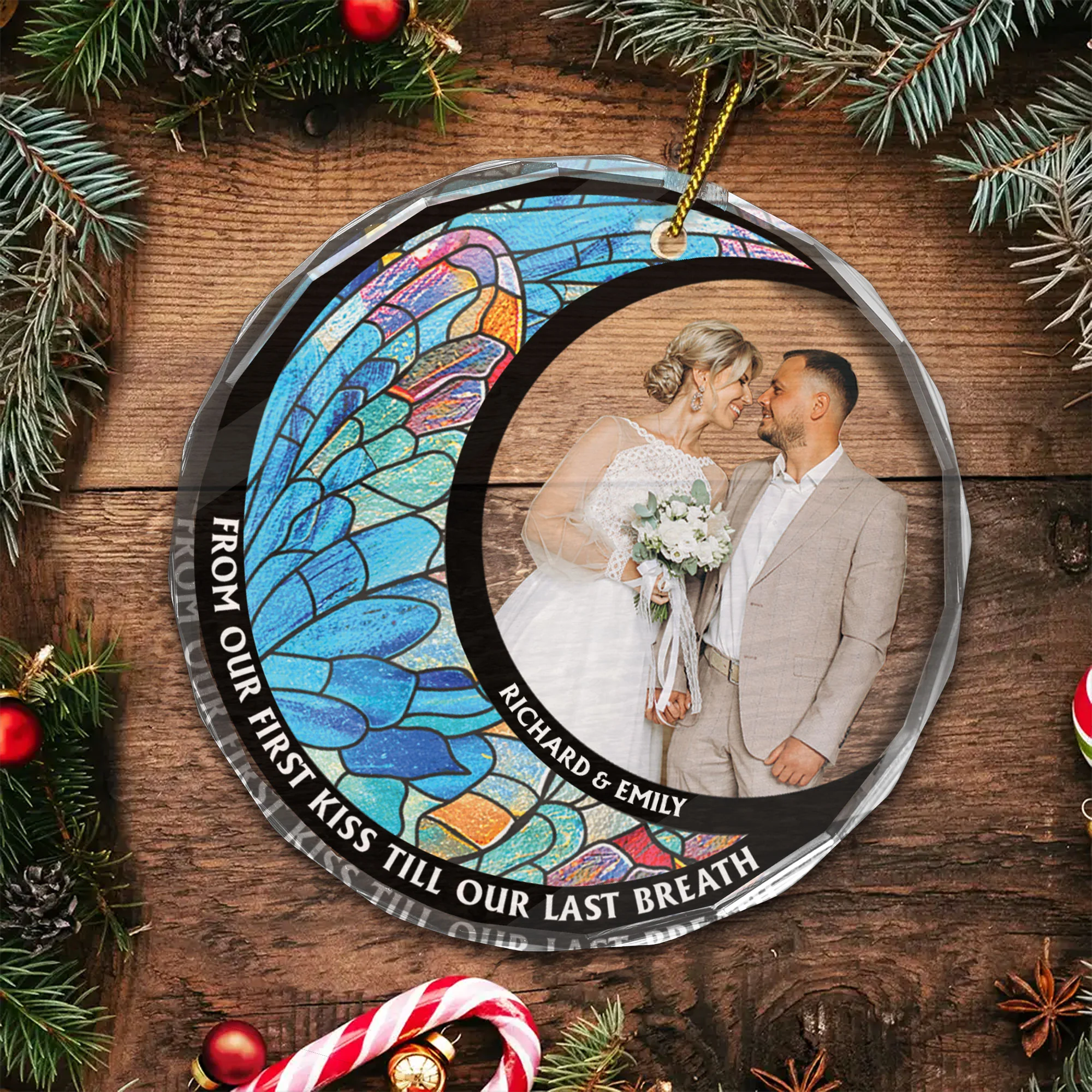 Custom Photo From Our First Kiss Till Our Last Breath - Gift for Couples, Wedding - Personalized Glass Ornament - Image 5