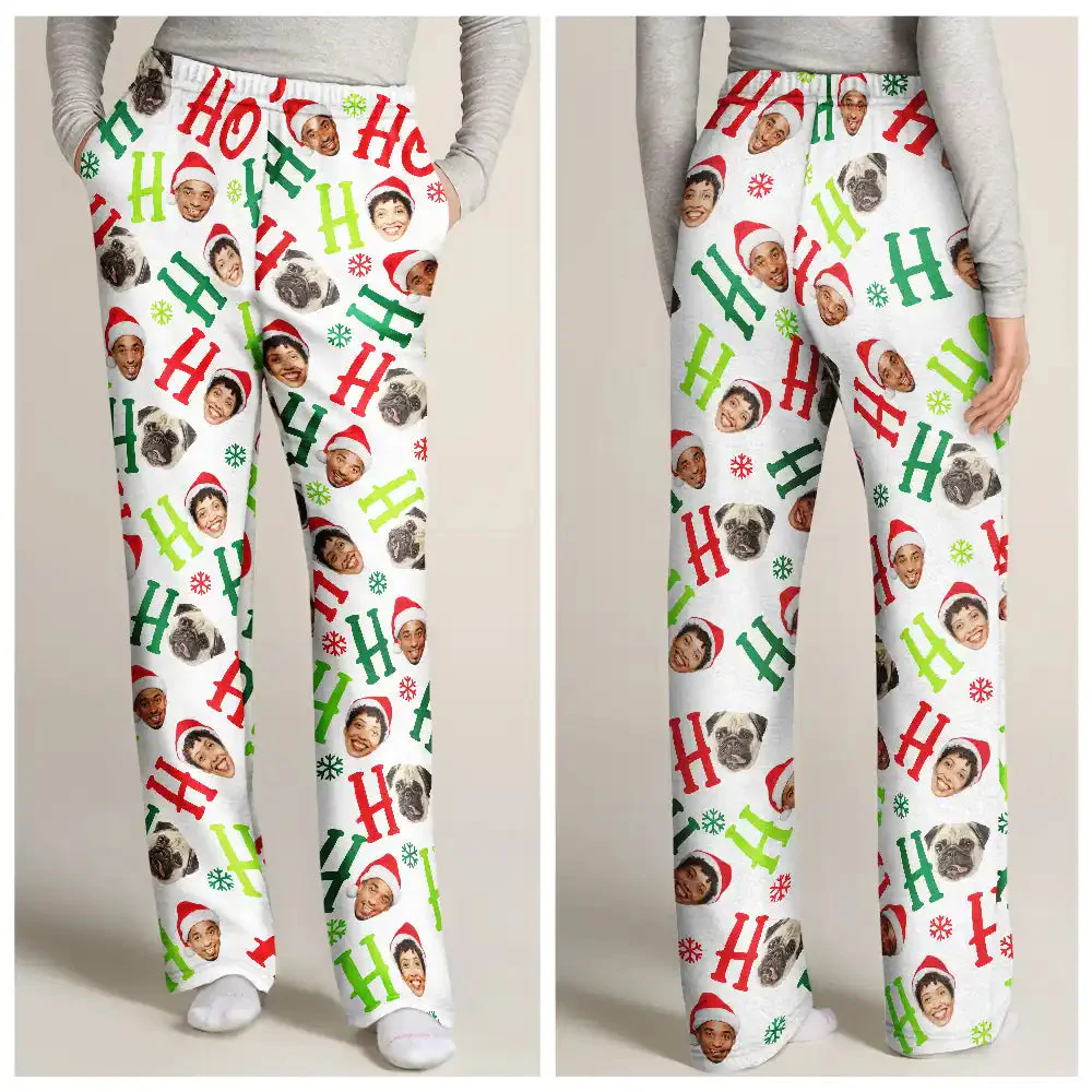 Custom Photo Funny Dog Cat Pet Human Faces Ho Ho Ho - Gift For Family Members, Friends - Personalized Pajama Pants - NA94 - Image 2