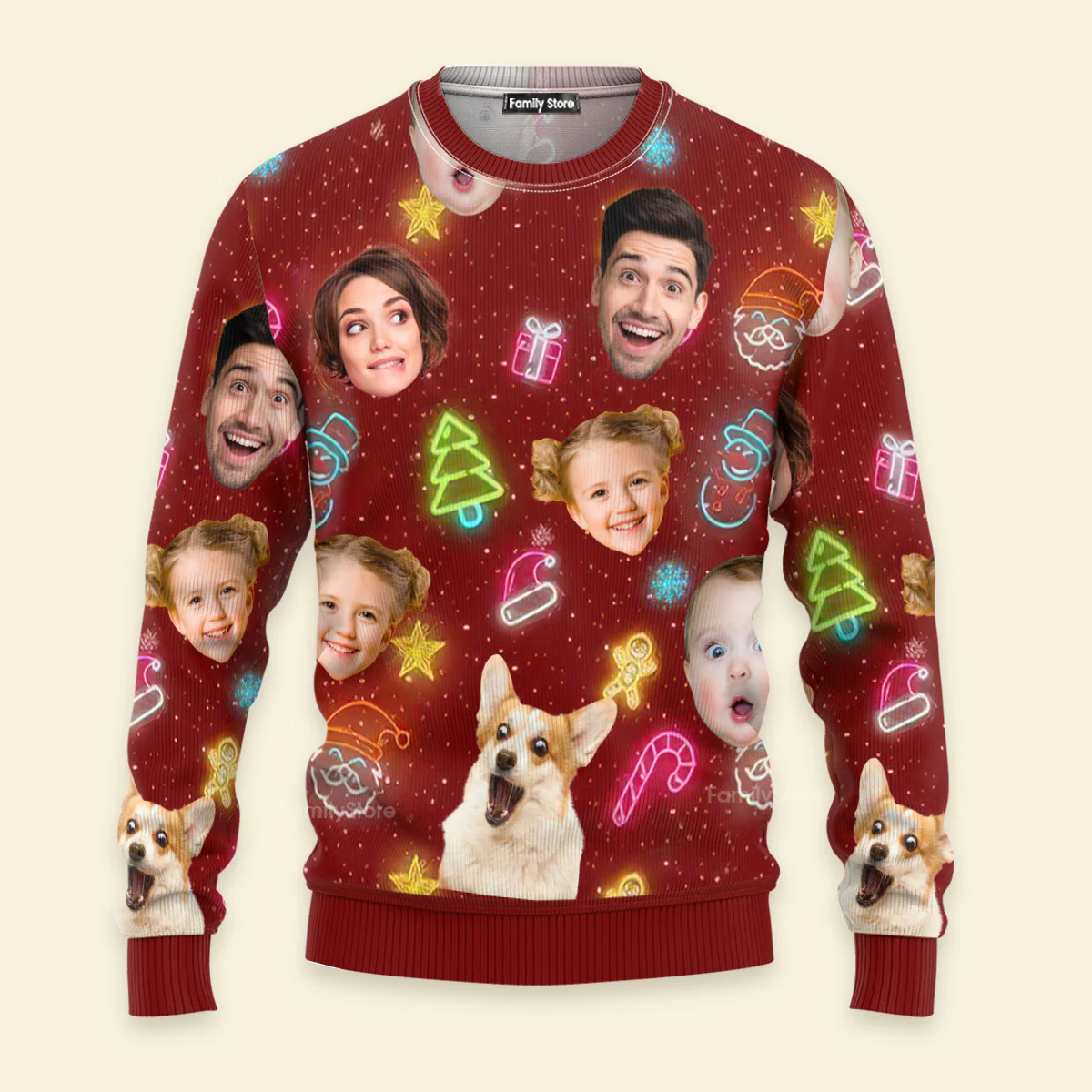 Custom Photo Funny Faces Light Up Christmas - Gift For Family, Friends - Personalized Ugly Sweater - NA94 - Image 2