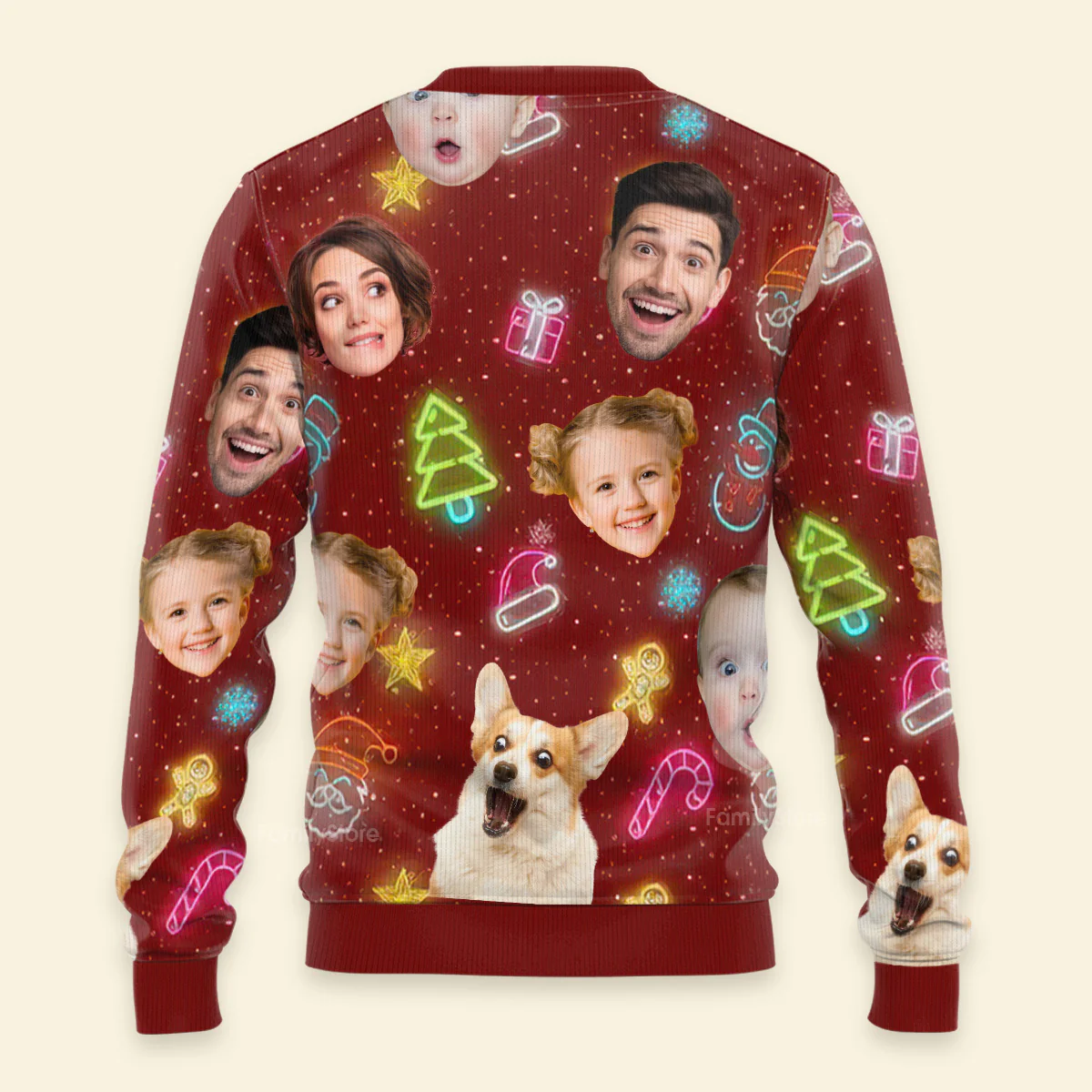 Custom Photo Funny Faces Light Up Christmas - Gift For Family, Friends - Personalized Ugly Sweater - NA94 - Image 3