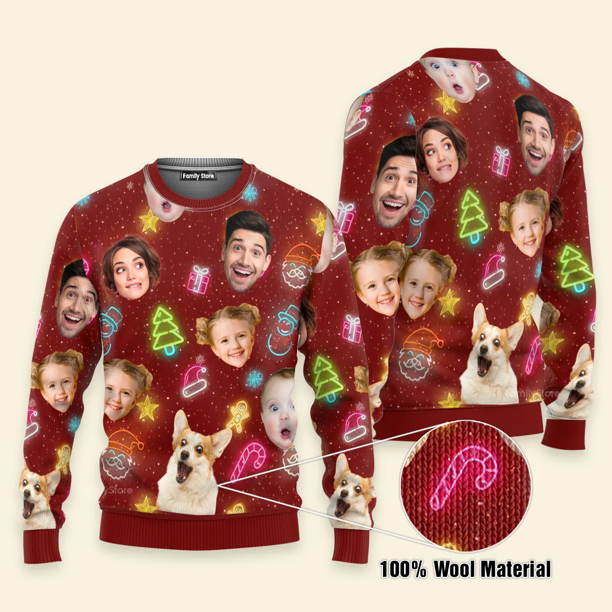 Custom Photo Funny Faces Light Up Christmas - Gift For Family, Friends - Personalized Ugly Sweater - NA94 - Image 4