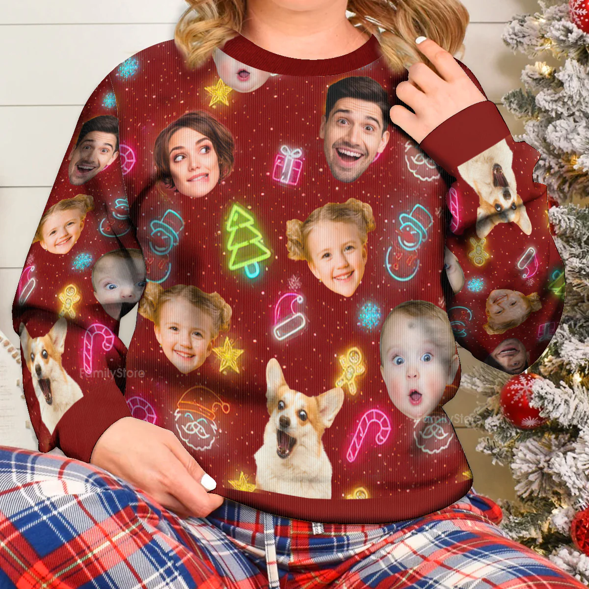 Custom Photo Funny Faces Light Up Christmas - Gift For Family, Friends - Personalized Ugly Sweater - NA94 - Image 5
