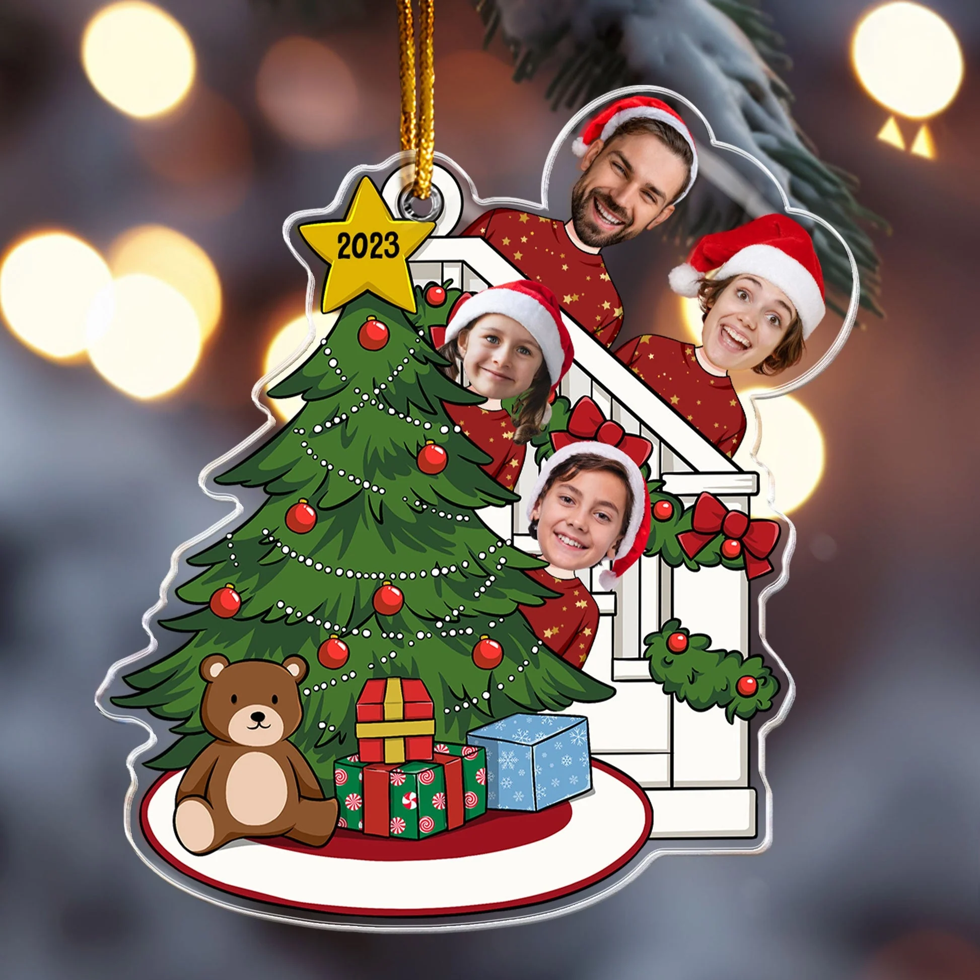 Custom Photo Funny Faces With Christmas Tree - Personalized Acrylic Ornament - Gift For Family Members - NA94 - Image 3