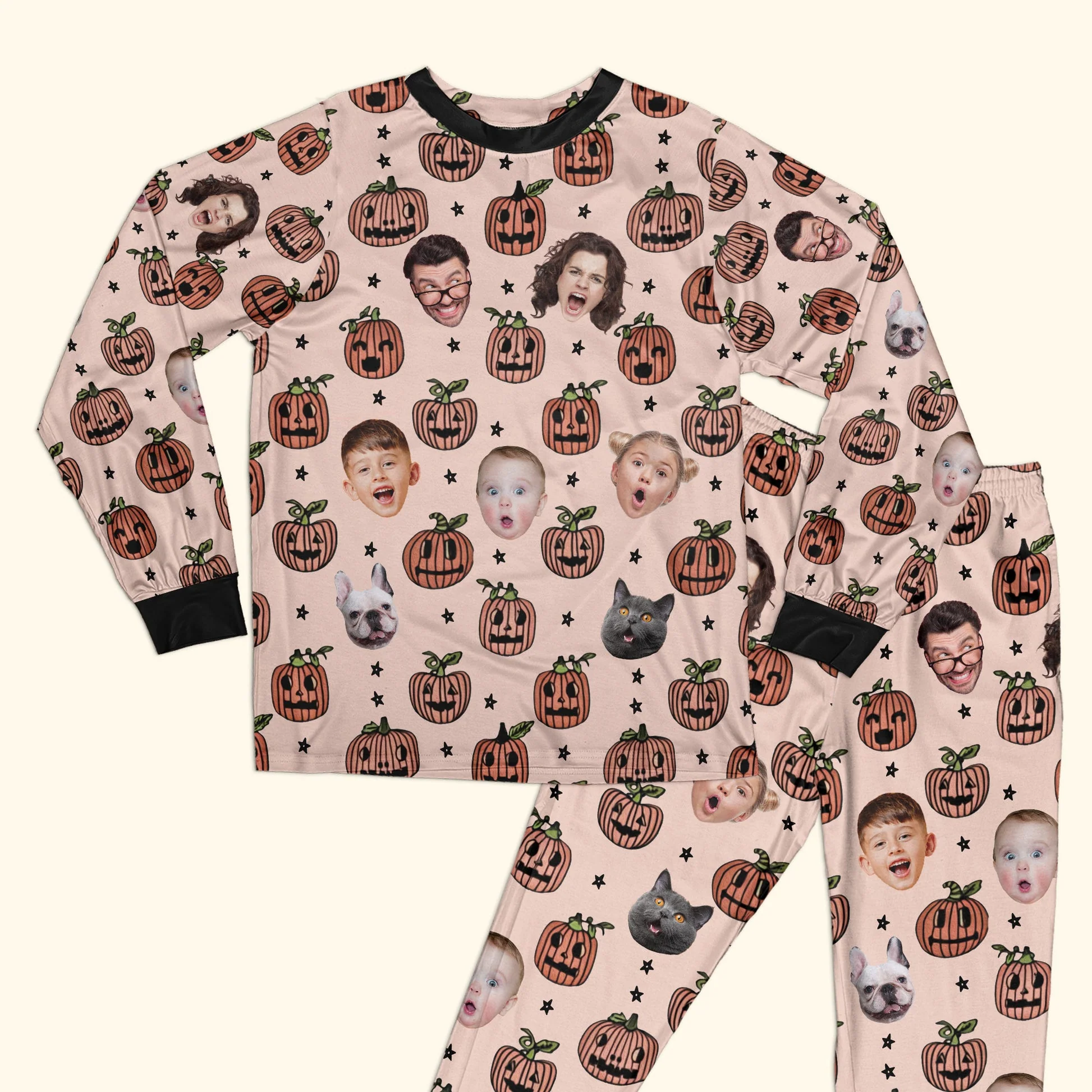 Custom Photo Funny Pumpkin - Personalized Unisex Pajamas Set - Gift For Family Members, Friends - NA94 - Image 4