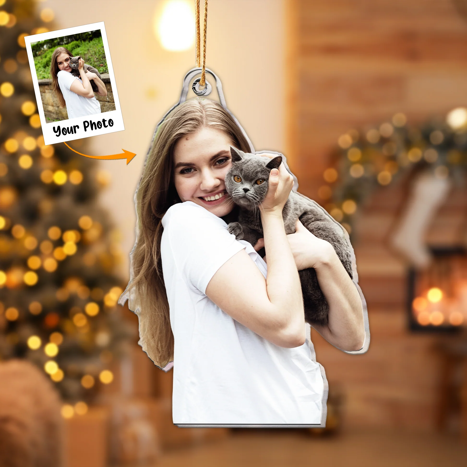 Custom Photo Gift For Cat Lovers Cat Mom Cat Dad - Personalized Acrylic Photo Ornament - Image 2