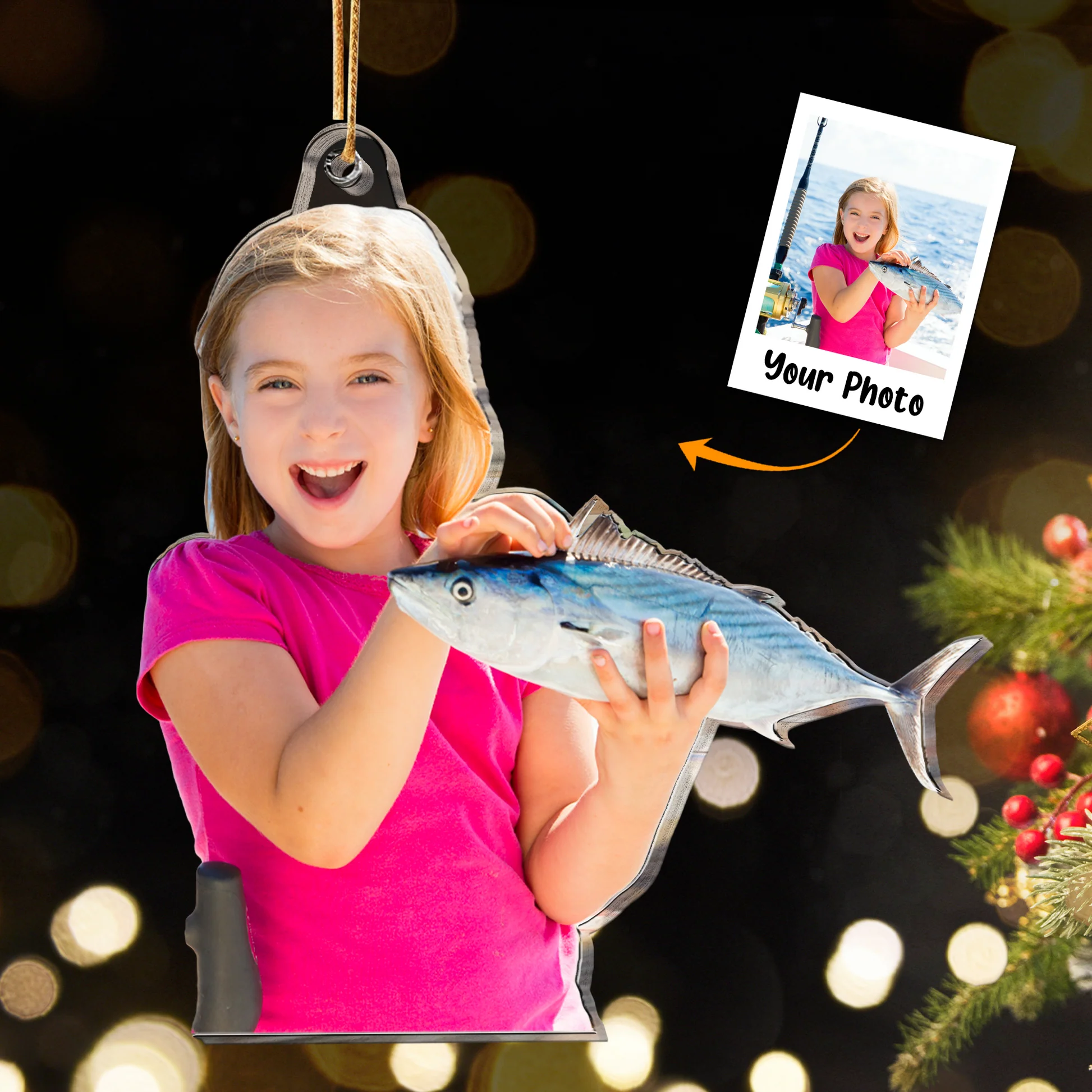 Custom Photo Gift For Fishing Lovers - Personalized Fishing Photo Ornament - Image 2