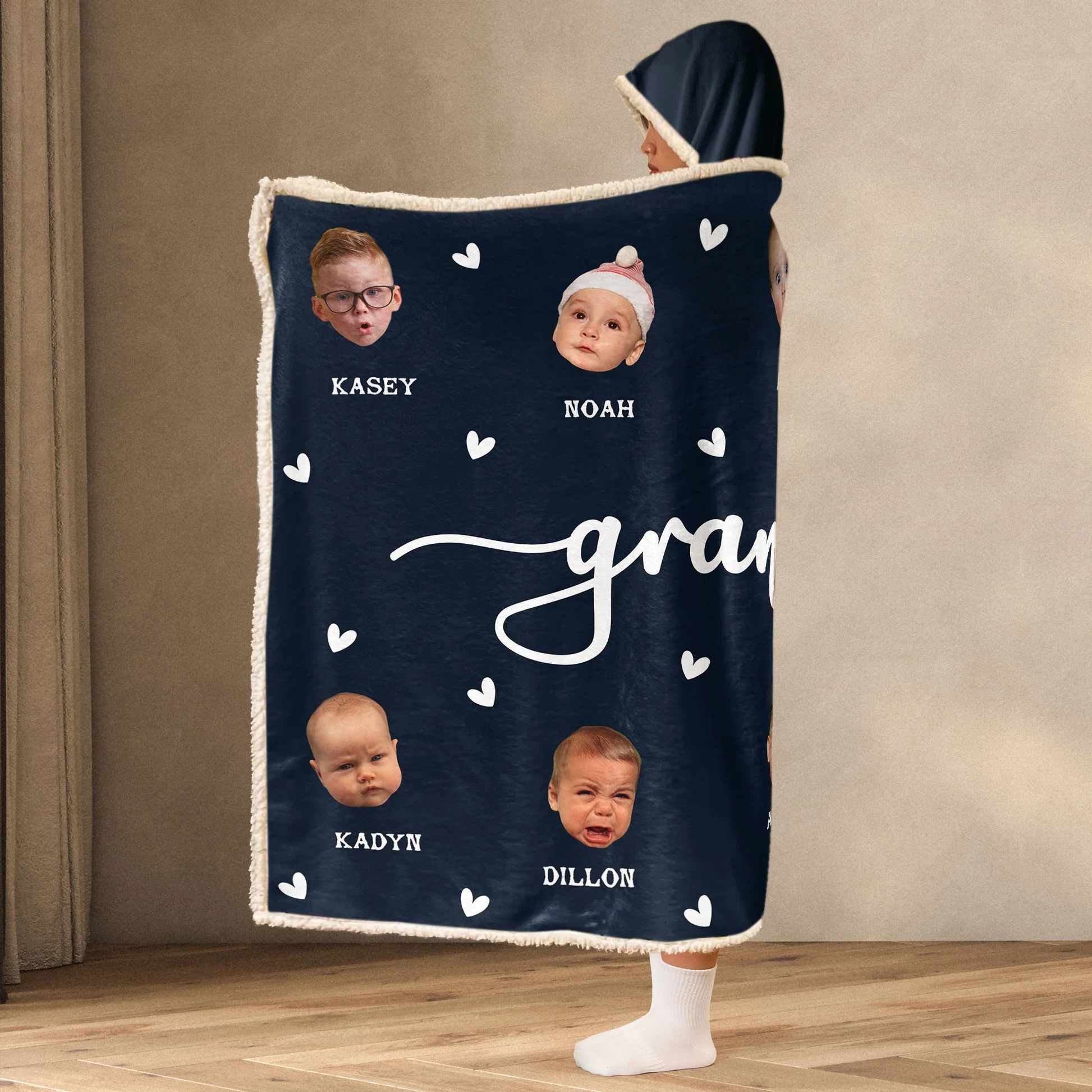 Custom Photo Gigi Mommy Funny Baby Face - Personalized Wearable Hooded Blanket - Gift For Grandma, Mom - NA94 - Image 3