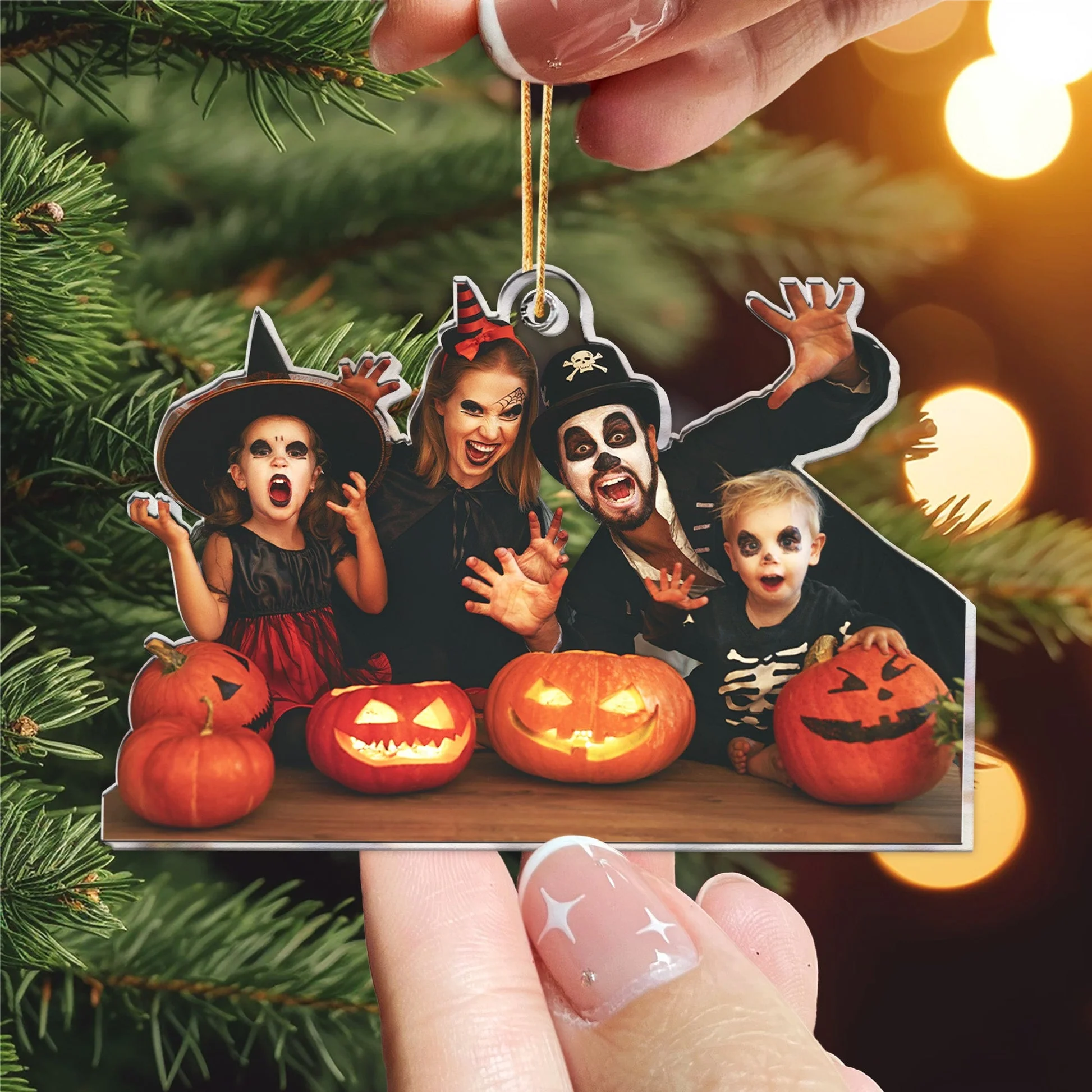 Custom Photo Halloween Happy Family - Personalized Acrylic Photo Ornament - Image 2