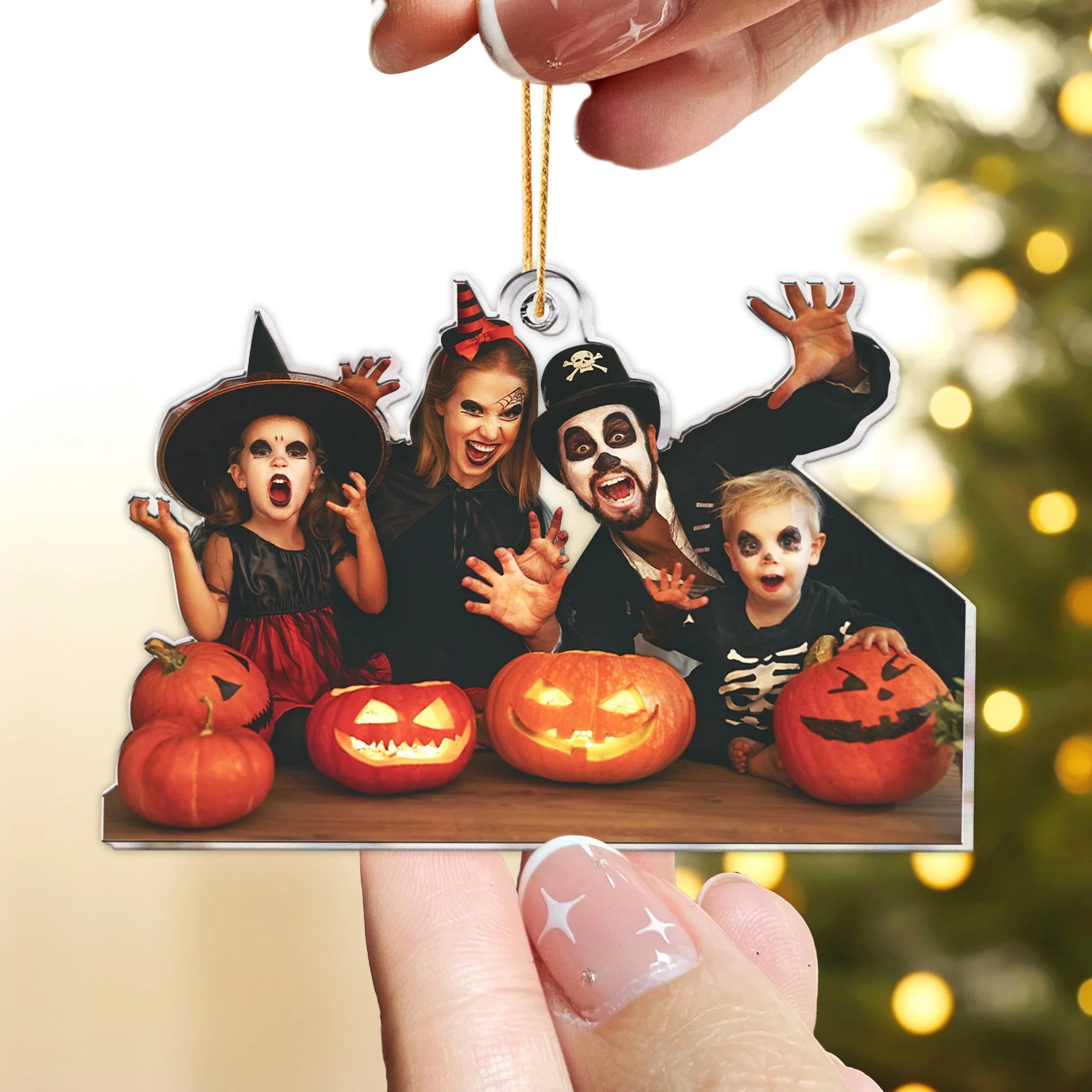 Custom Photo Halloween Happy Family - Personalized Acrylic Photo Ornament - Image 3