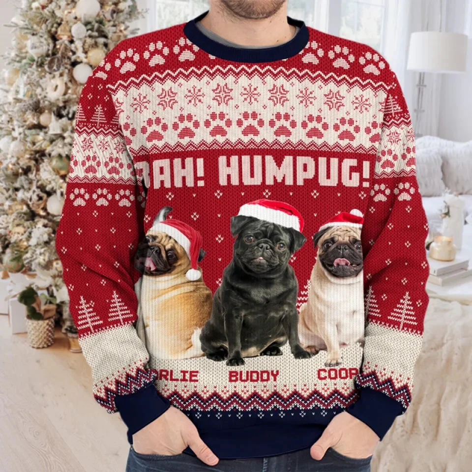Custom Photo Happiness Is A Warm Puppy - Personalized Ugly Sweater -Christmas Gift For Pet Lovers NA94 - Image 3