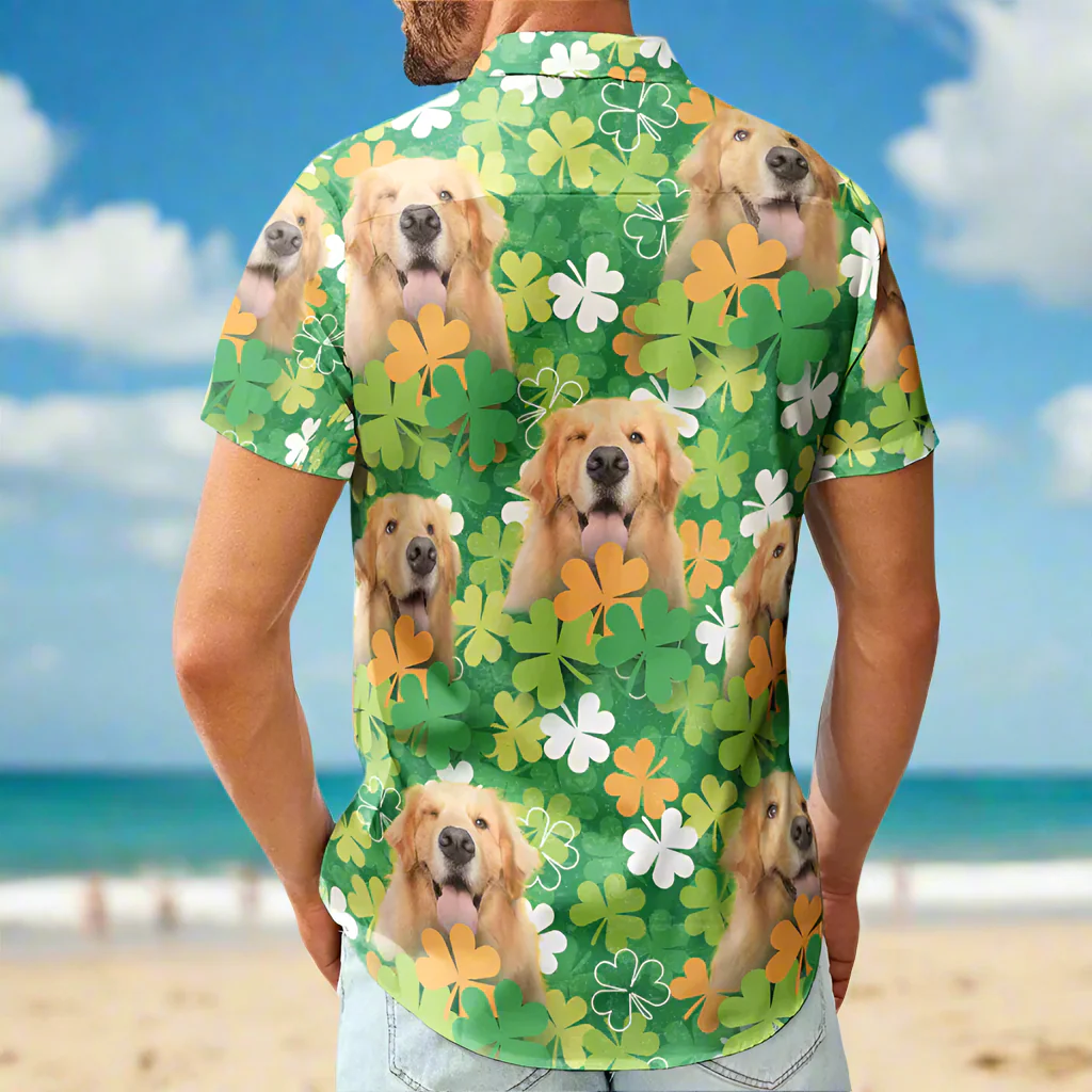 Custom Photo Happy St Patrick Day Together With Pet - Personalized Hawaiian Shirt - Image 2
