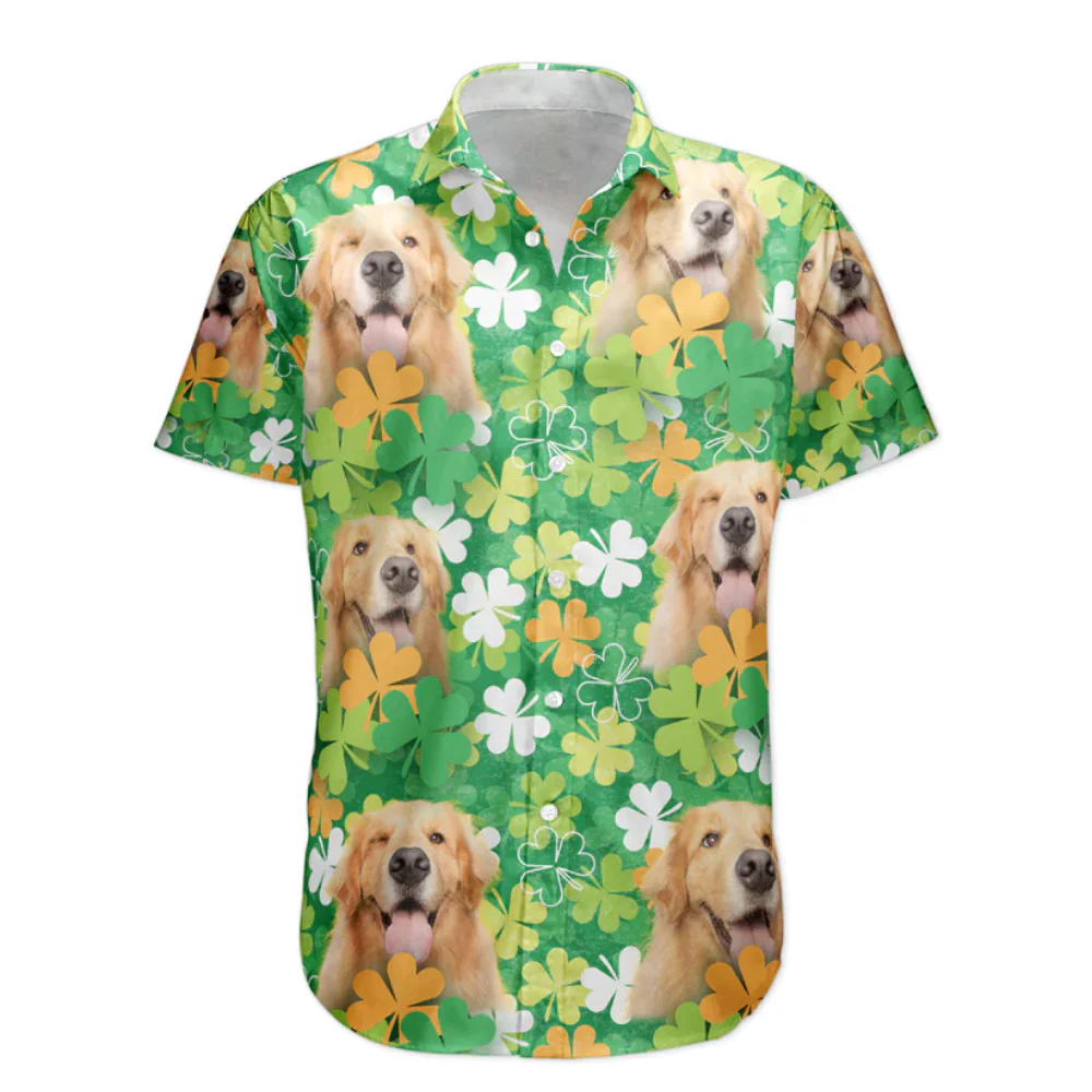 Custom Photo Happy St Patrick Day Together With Pet - Personalized Hawaiian Shirt - Image 3