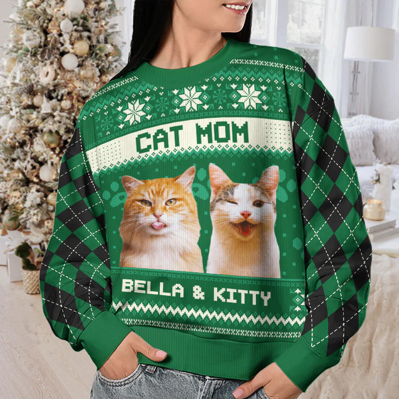 Custom Photo Home Is Where My Cat Is - Personalized Ugly Sweater - Gift For Cat Lover, Cat Mom, Cat Dad NH96 - Image 3