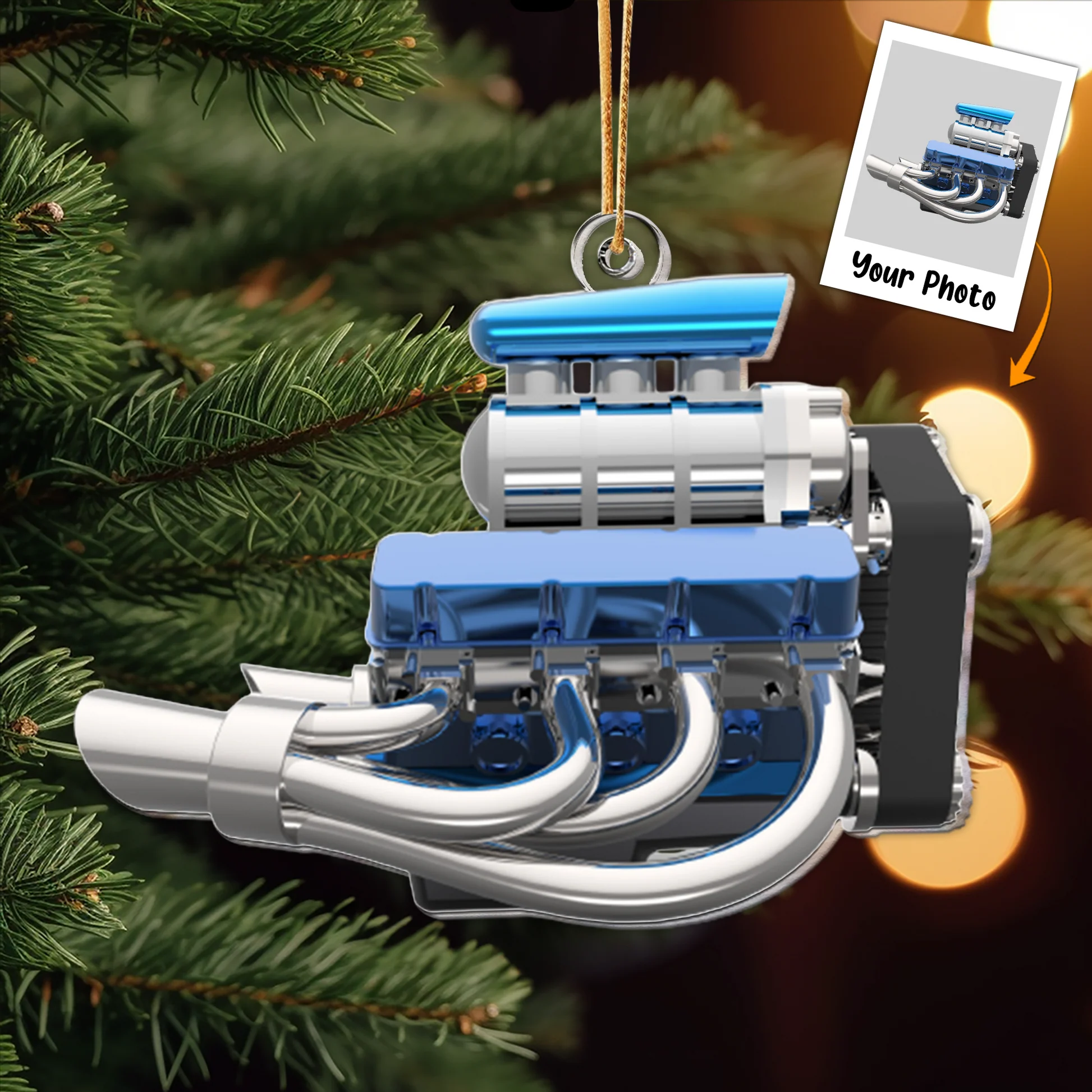 Custom Photo Hot Rod Rad Rod Engine Gift - Personalized Acrylic Photo Ornament - Image 2