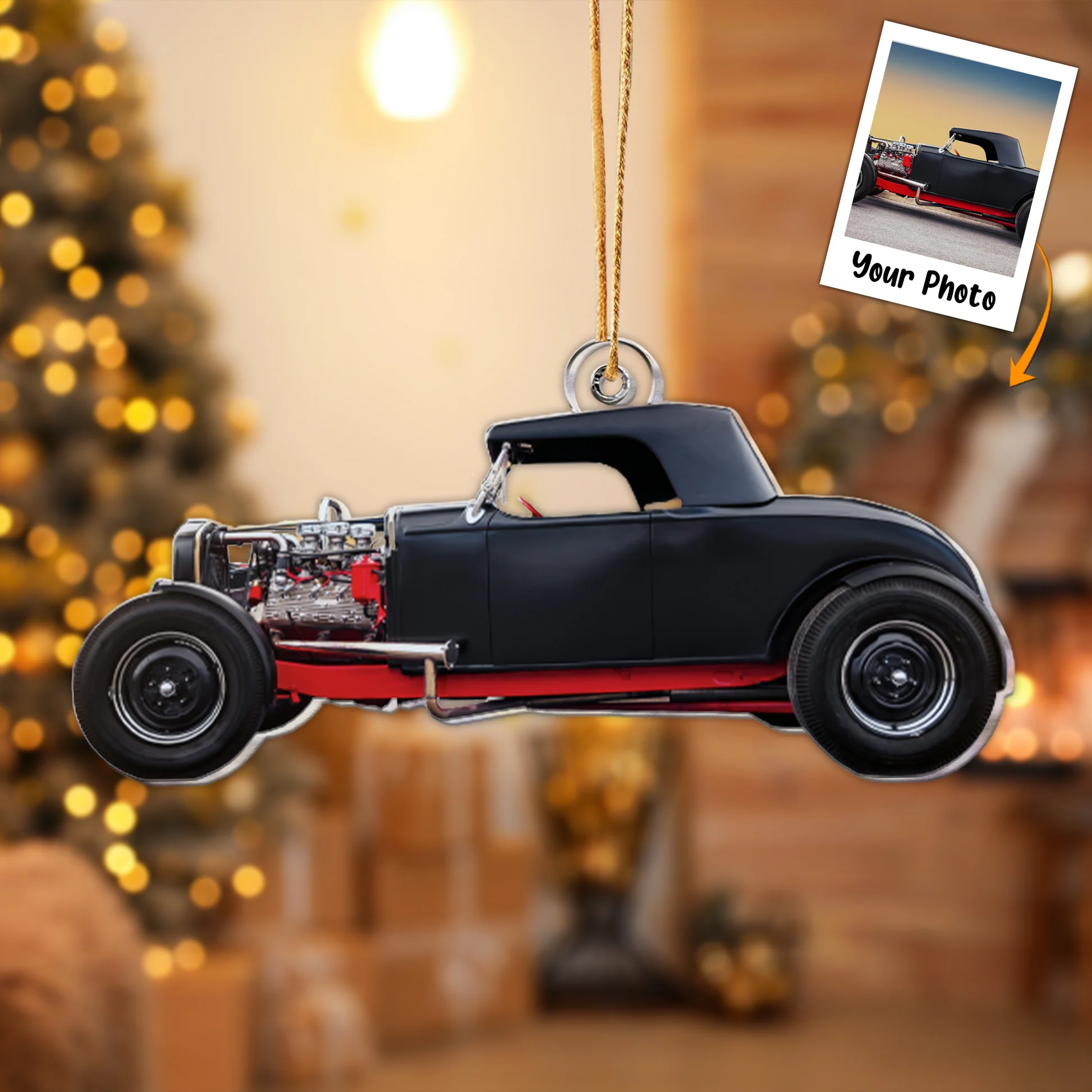 Custom Photo Hot Rod Rad Rod Engine Gift - Personalized Acrylic Photo Ornament - Image 3