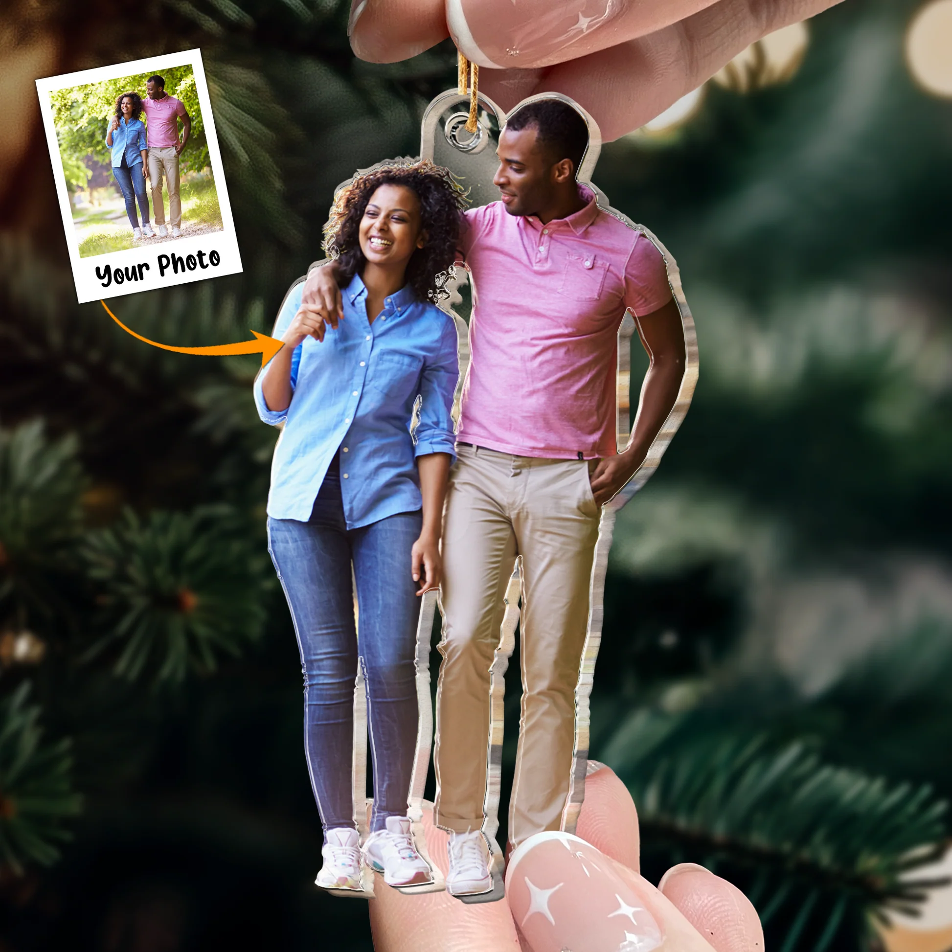Custom Photo Hubby & Wifey Gift For Couple - Personalized Acrylic Photo Ornament