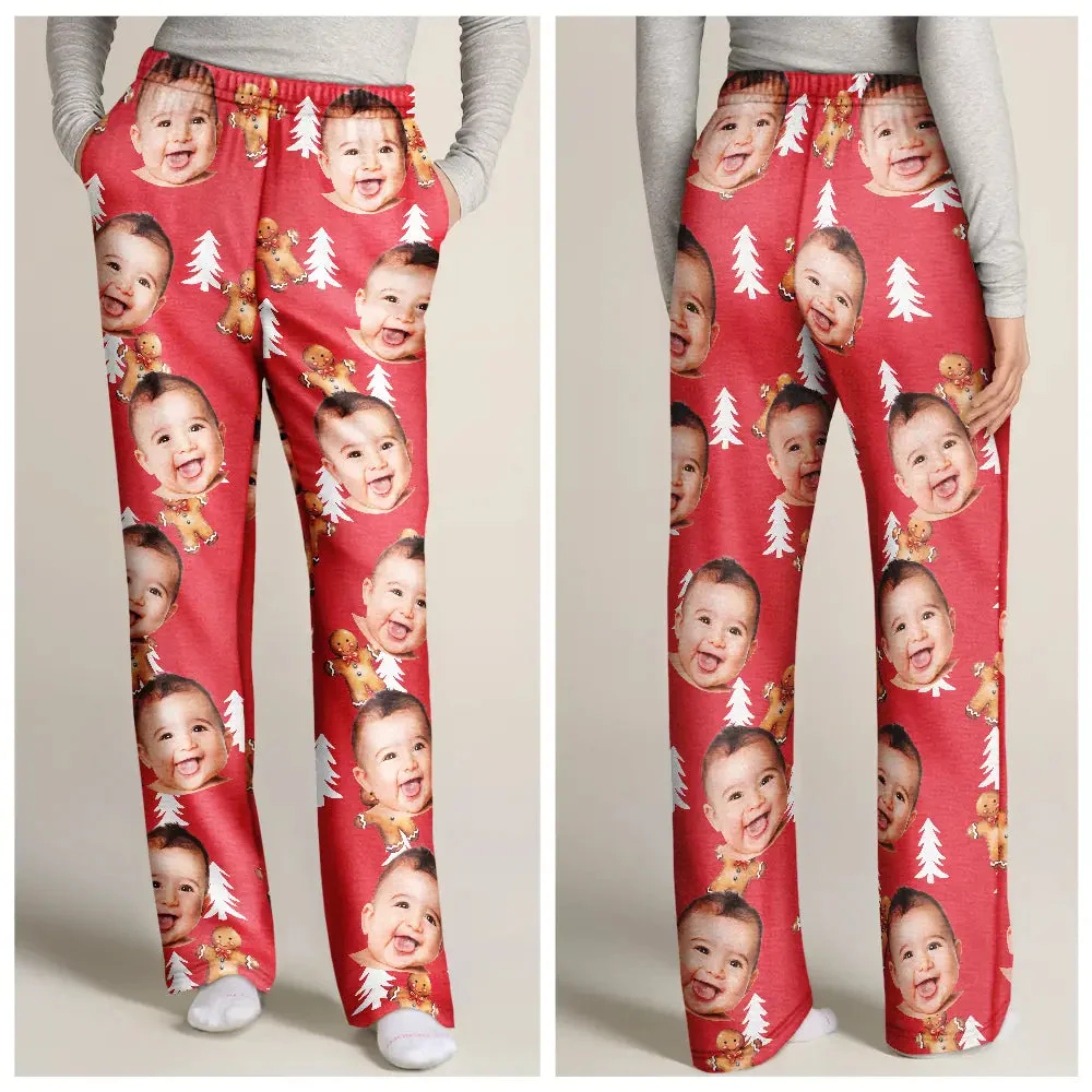 Custom Photo Human Pets Face Gingerbread Pattern - Gift For Family Members, Friends - Personalized Pajama Pants - NA94 - Image 2