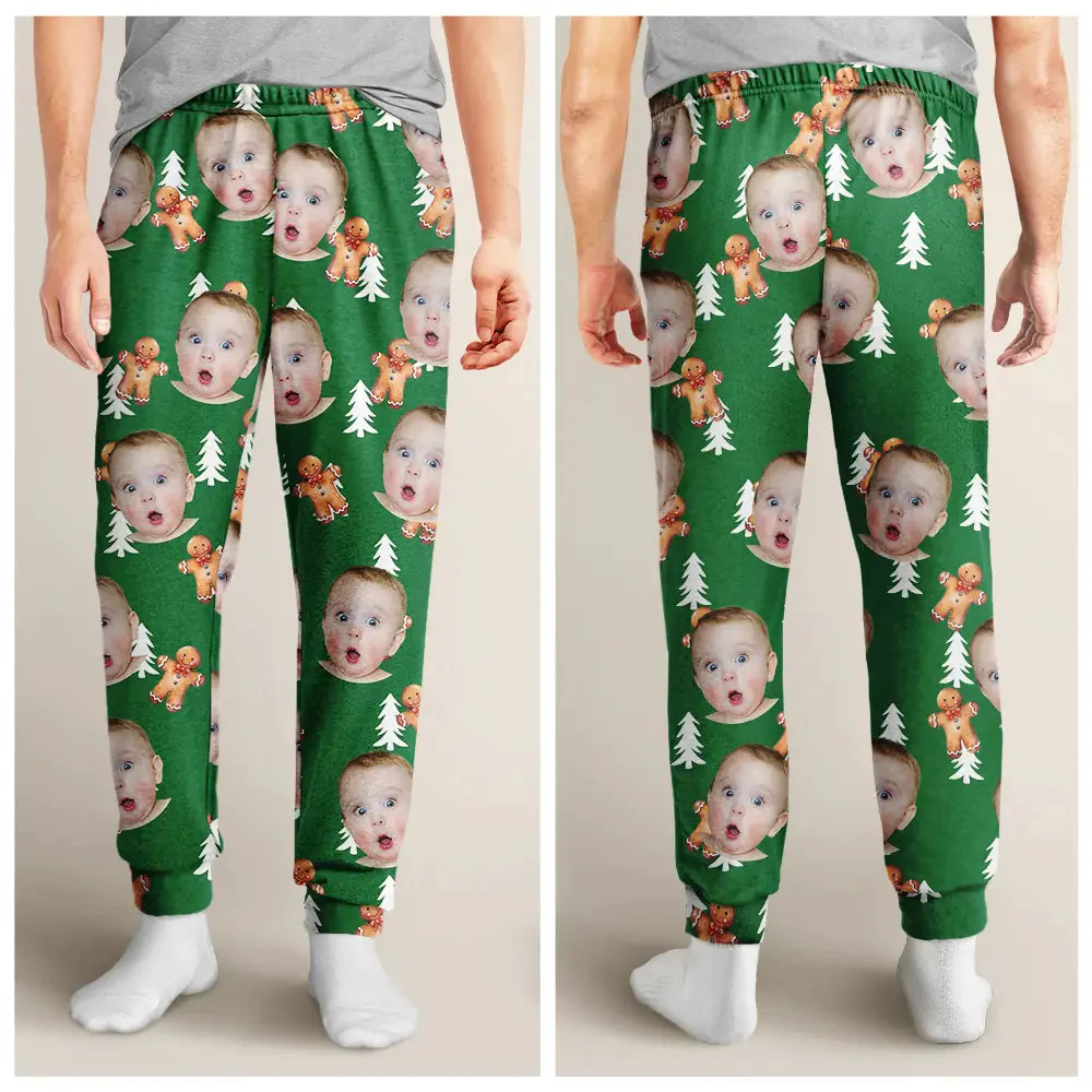 Custom Photo Human Pets Face Gingerbread Pattern - Gift For Family Members, Friends - Personalized Pajama Pants - NA94 - Image 3