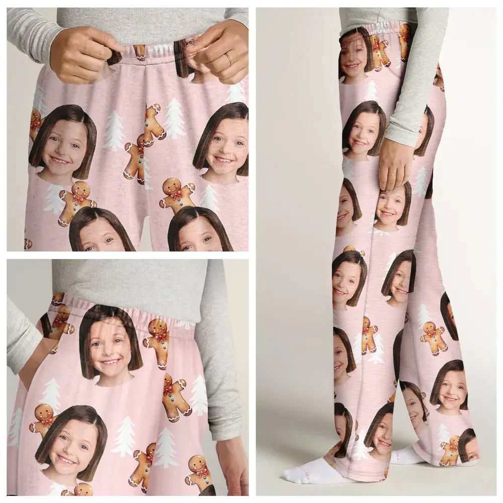Custom Photo Human Pets Face Gingerbread Pattern - Gift For Family Members, Friends - Personalized Pajama Pants - NA94 - Image 4