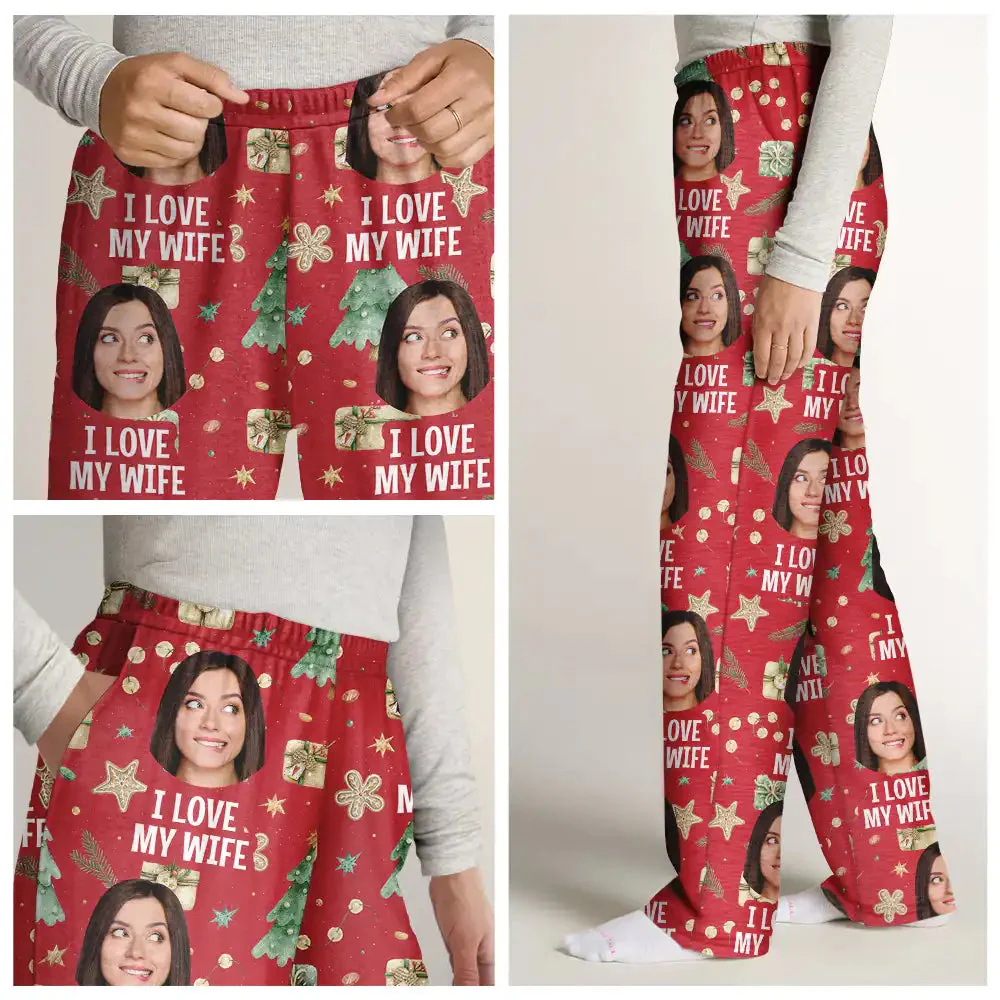 Custom Photo  I Love My Wife Christmas Pattern - Gift For Husband, Wife, Couple - Personalized Pajama Pants NA94 - Image 4