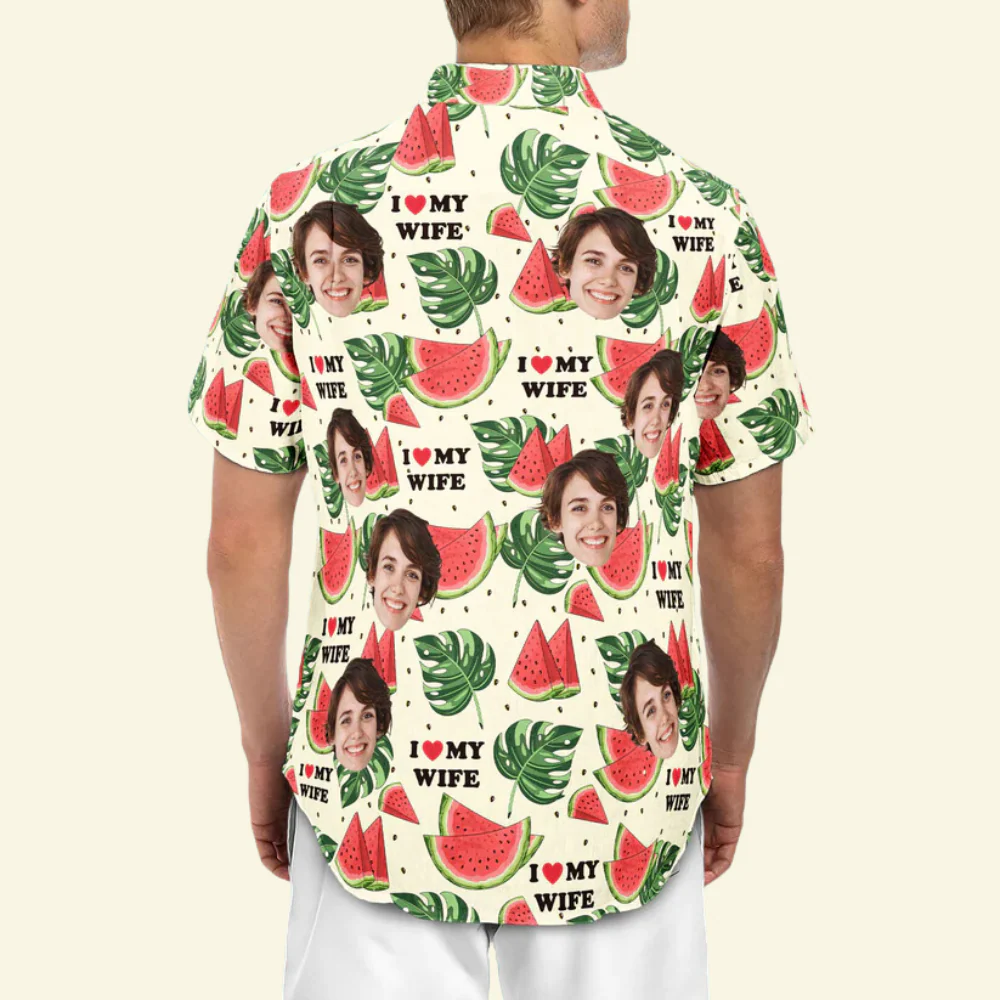 Custom Photo I Love My Wife - Gift For Boyfriend , Husband - Personalized Hawaiian Shirt - Image 2