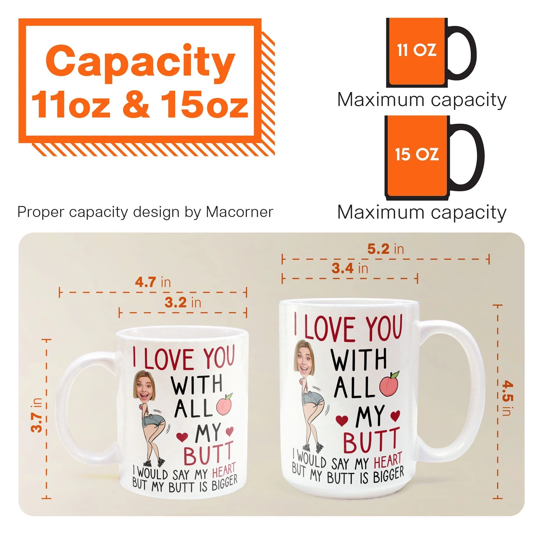 Custom Photo I Love You With All My Butt - Personalized Ceramic Mug - Gift For Couple, Husband Wife NH96 - Image 5