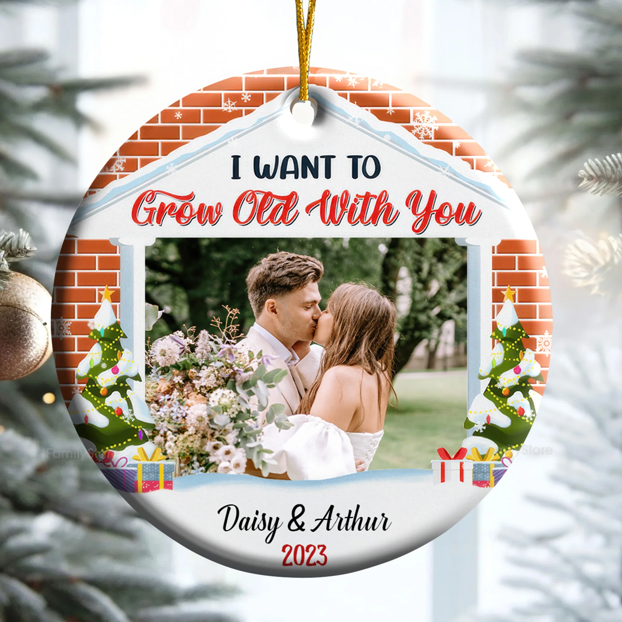 Custom Photo I Want To Grow Old With You - Gift for Couples - Personalized Ceramic Ornament - CRAWL NH96 - Image 2