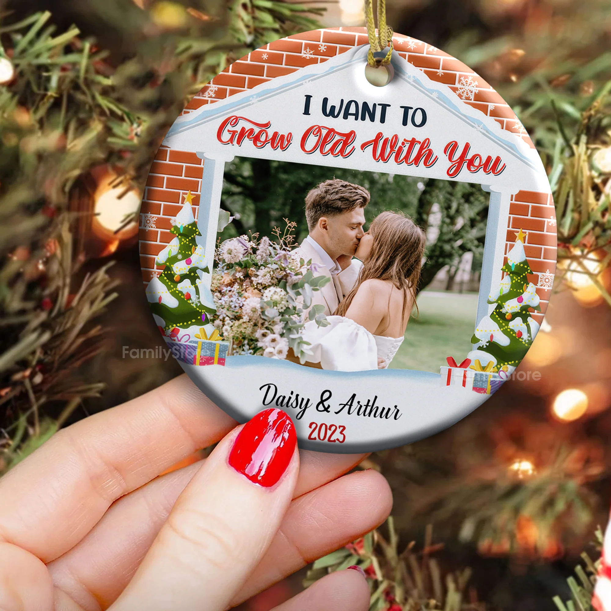 Custom Photo I Want To Grow Old With You - Gift for Couples - Personalized Ceramic Ornament - CRAWL NH96 - Image 3