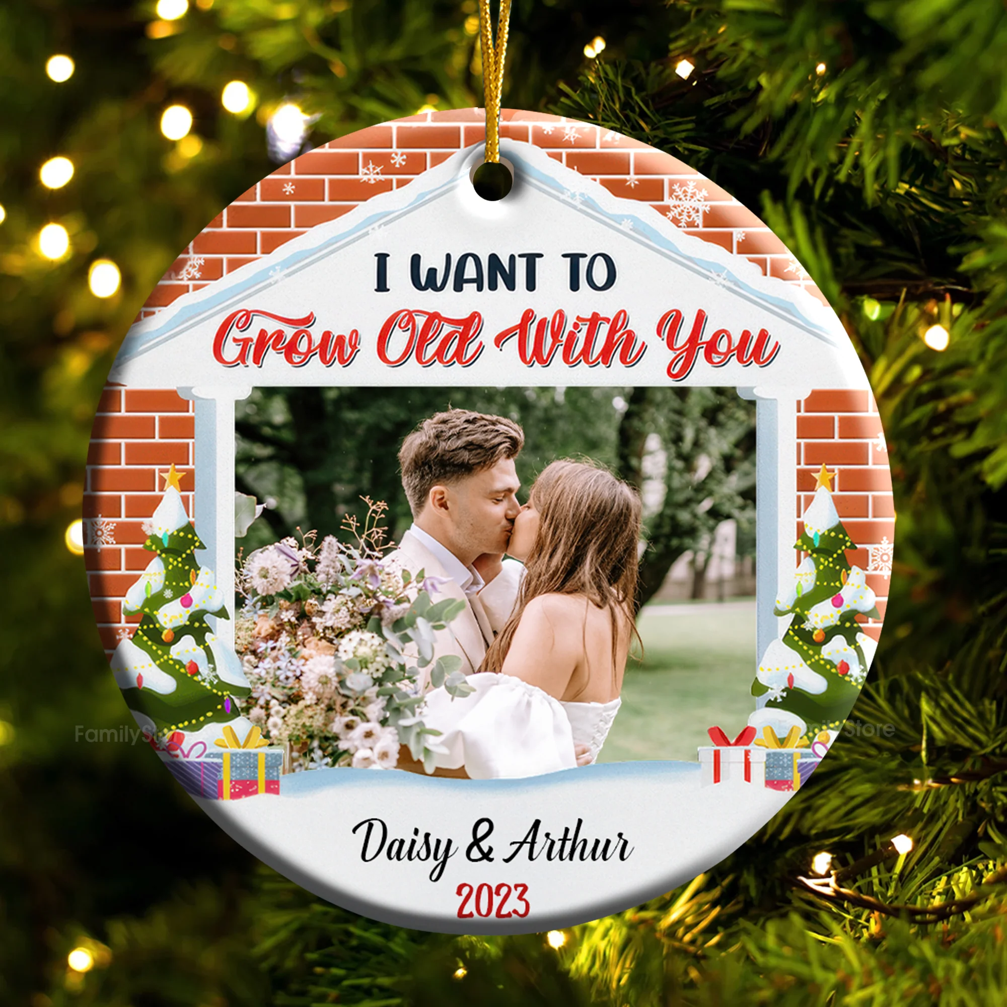 Custom Photo I Want To Grow Old With You - Gift for Couples - Personalized Ceramic Ornament - CRAWL NH96 - Image 4