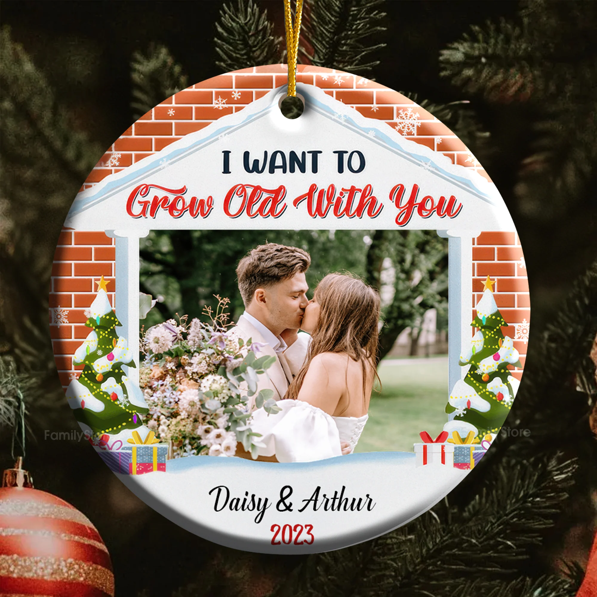 Custom Photo I Want To Grow Old With You - Gift for Couples - Personalized Ceramic Ornament - CRAWL NH96 - Image 5