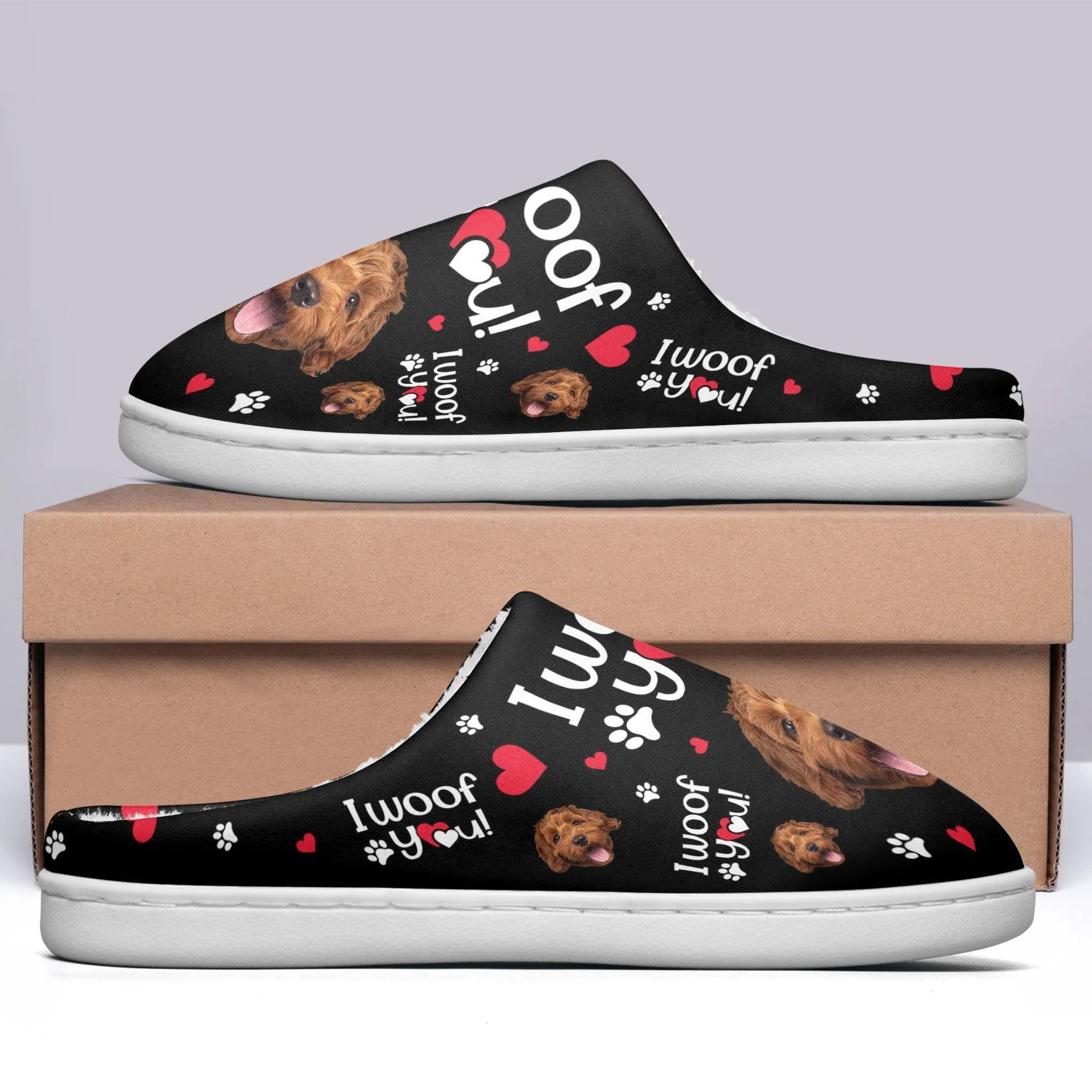 Custom Photo I Woof You - Personalized Slippers - Gift For Dog Lovers NA94 - Image 2