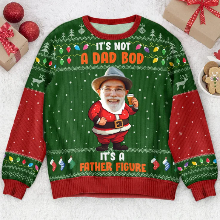 Custom Photo It's Not A Dad Bob It's A Father Figure - Christmas Gift for Dad, Grandpa, Husband - Personalized Ugly Sweatshirt - Image 3