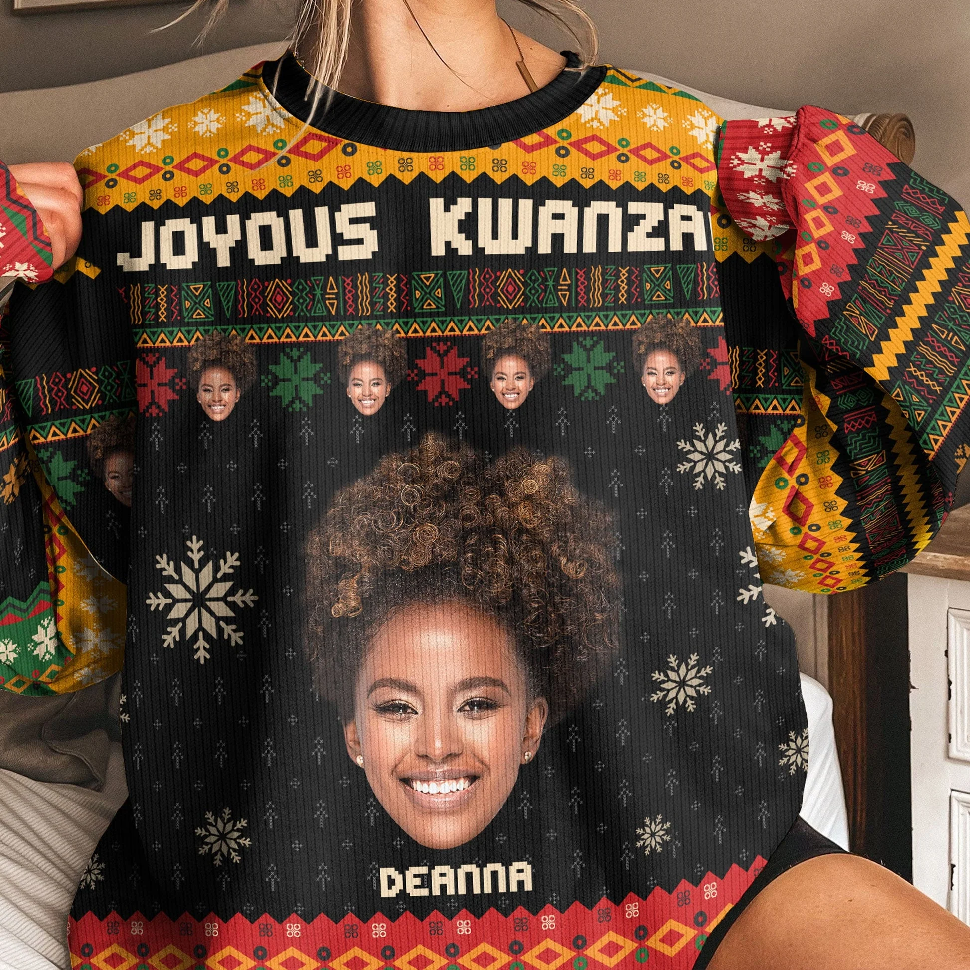 Custom Photo Joyous Kwanzaa - Personalized Ugly Sweater - Christmas Gift For Family Member HD95 - Image 3