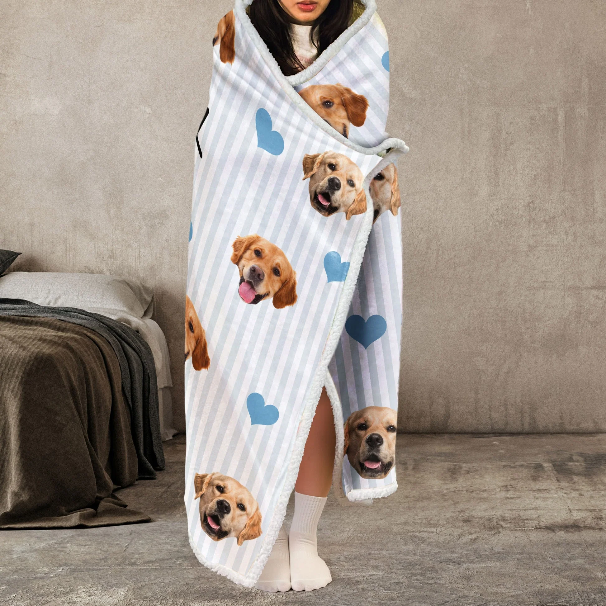 Custom Photo Just A Girl Who Loves Dogs - Personalized Wearable Hooded Blanket Regular - Gift For Pet Lovers - NA94 - Image 5