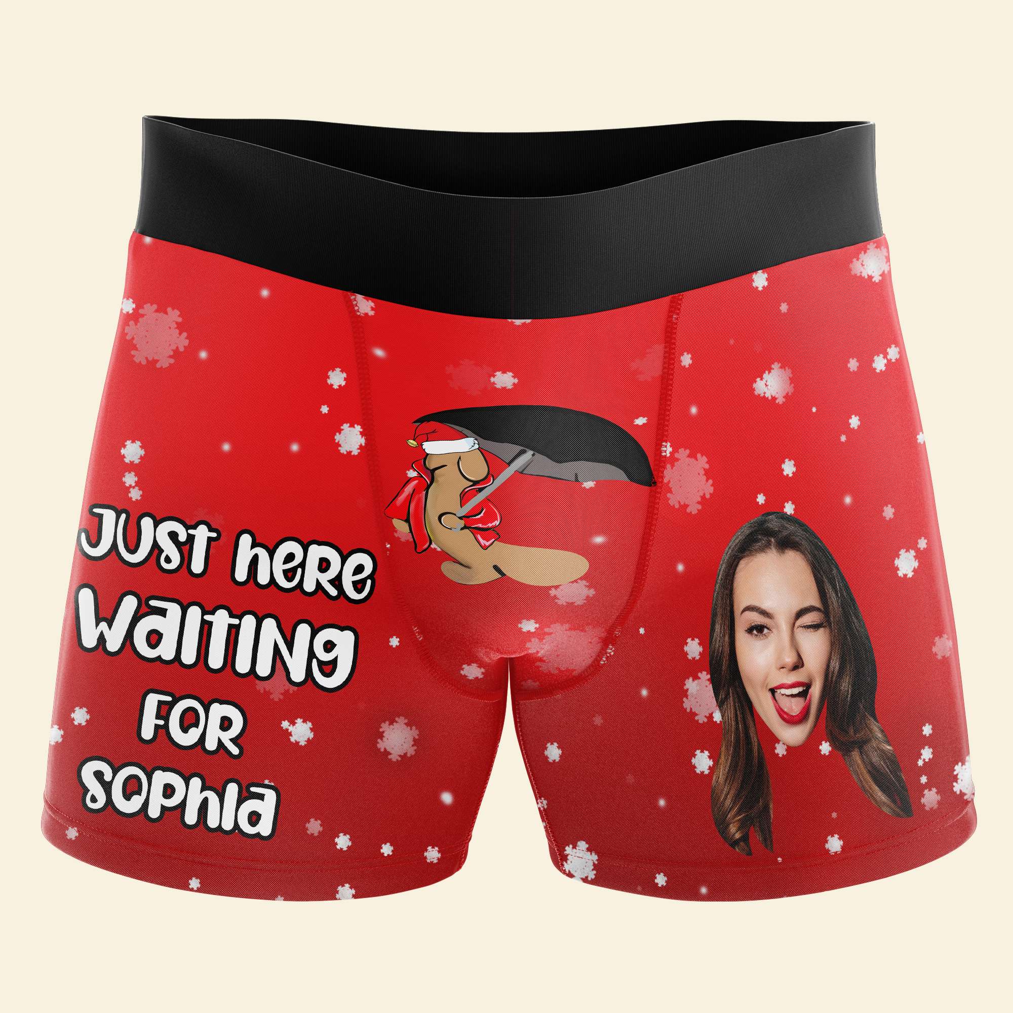 Custom Photo Just Here Waiting For - Gift For Boyfriend, Husband, Anniversary - Funny Personalized Custom Boxer Briefs, Men's Boxers NH96