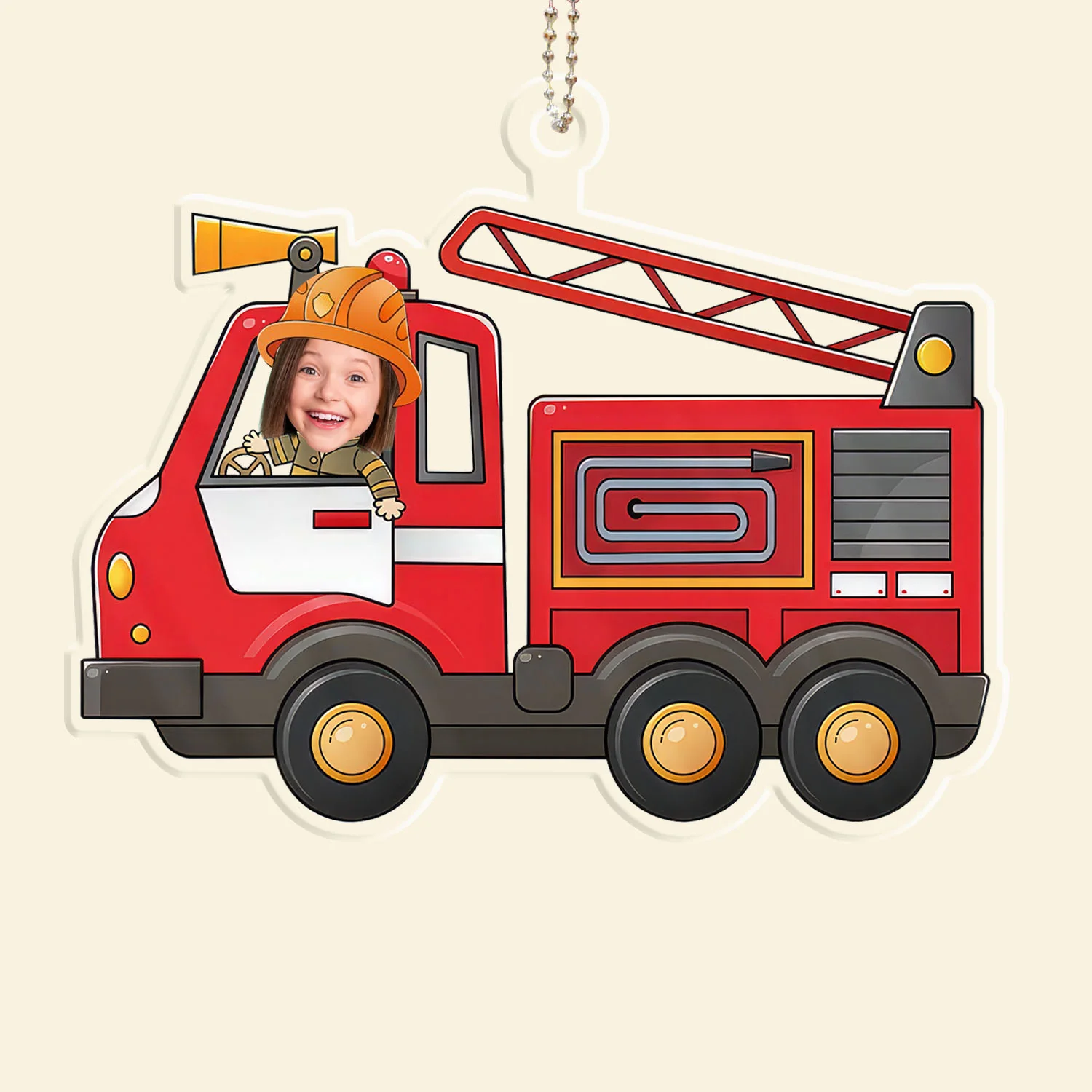 Custom Photo Kids Riding Vehicle With Firefighter Truck, Pilot, Worker And So On - Gift For Family Members - Personalized Acrylic Car Hanger NA94 - Image 3