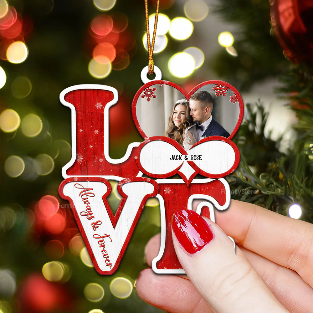 Custom Photo Love Forever - Gift for Couples - Personalized Wood Ornament NH96 - Image 3