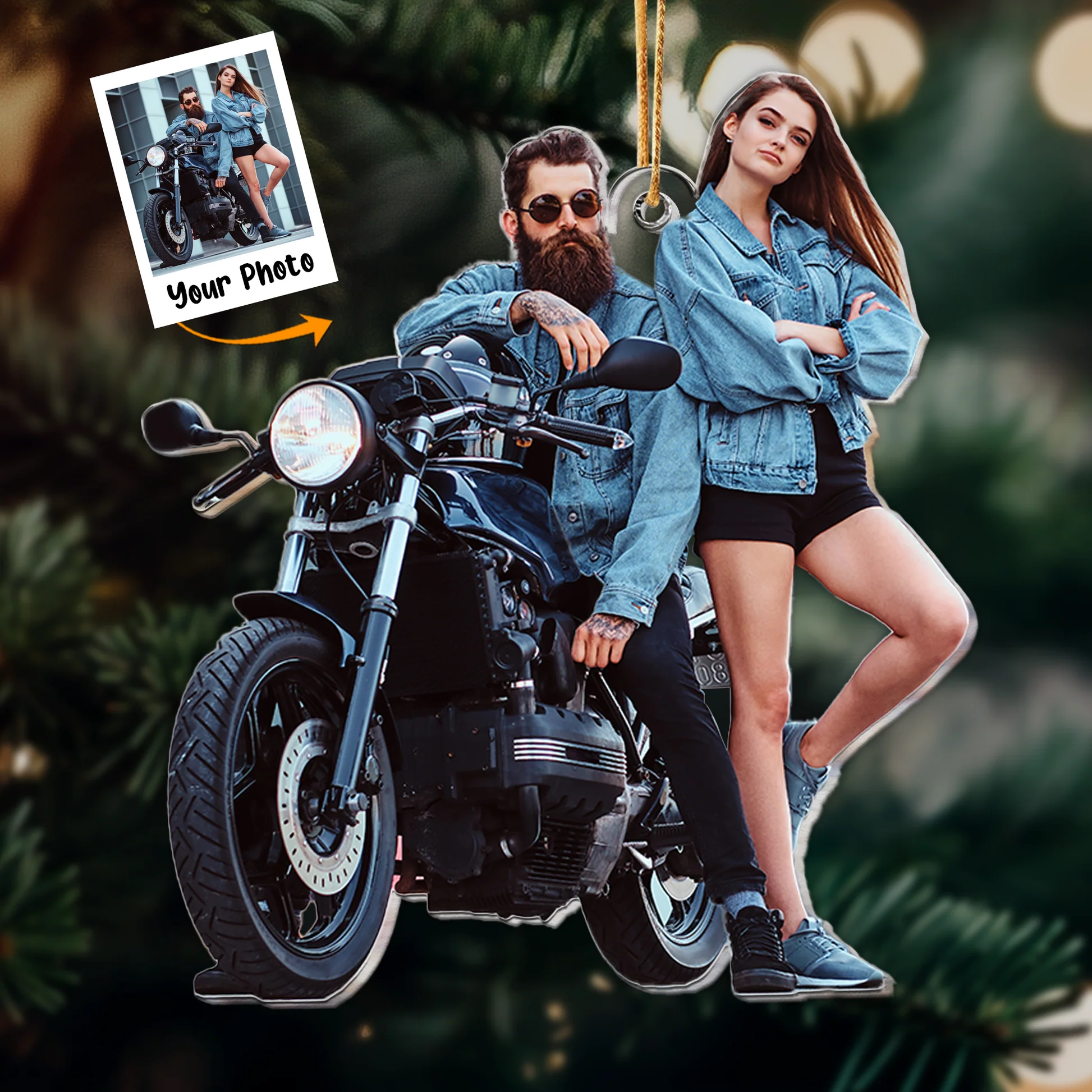 Custom Photo Motorcycle Couple - Personalized Acrylic Photo Ornament