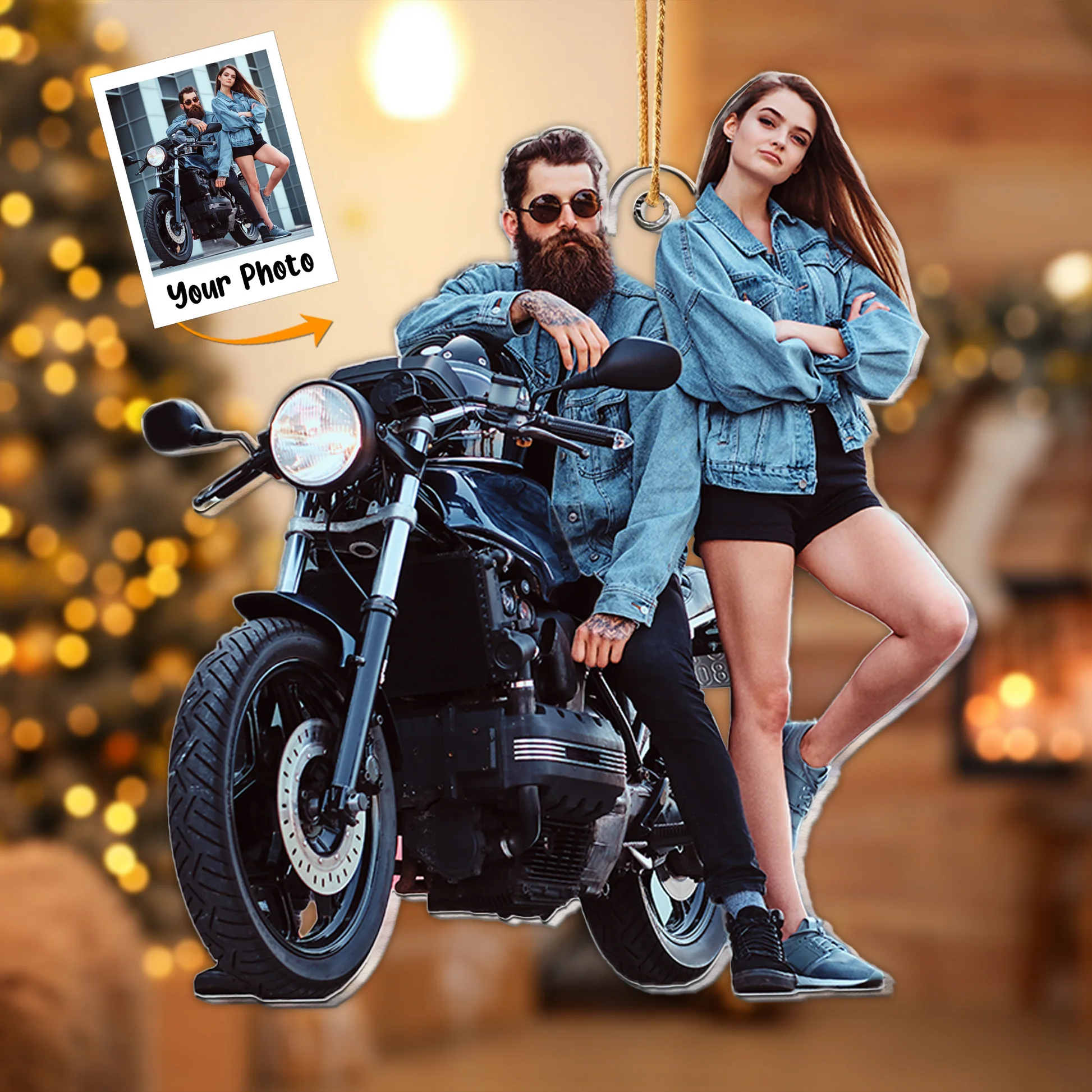 Custom Photo Motorcycle Couple - Personalized Acrylic Photo Ornament - Image 3